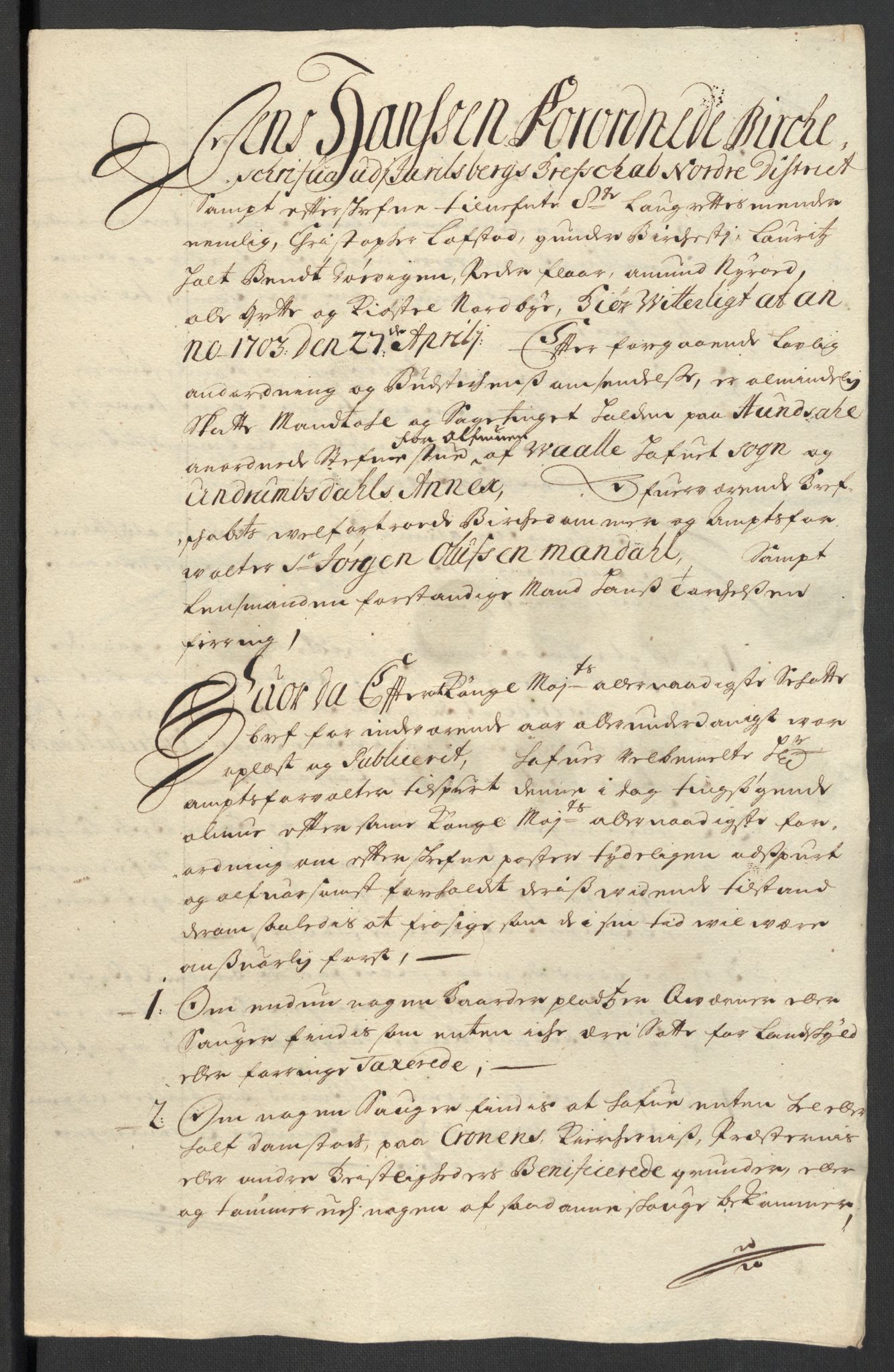 Rentekammeret inntil 1814, Reviderte regnskaper, Fogderegnskap, RA/EA-4092/R32/L1871: Fogderegnskap Jarlsberg grevskap, 1703-1705, s. 53