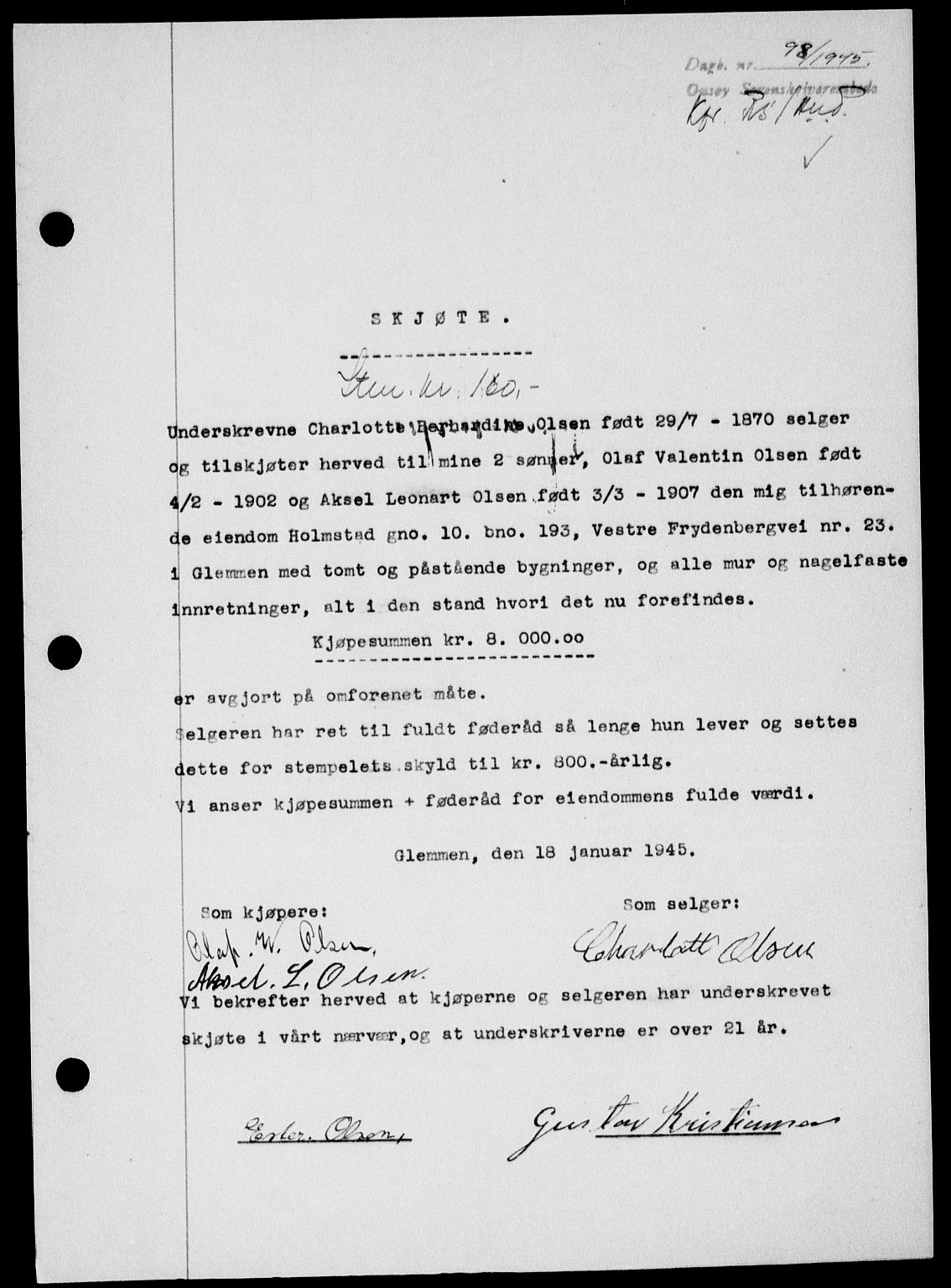 Onsøy sorenskriveri, SAO/A-10474/G/Ga/Gab/L0014: Pantebok nr. II A-14, 1944-1945, Dagboknr: 98/1945