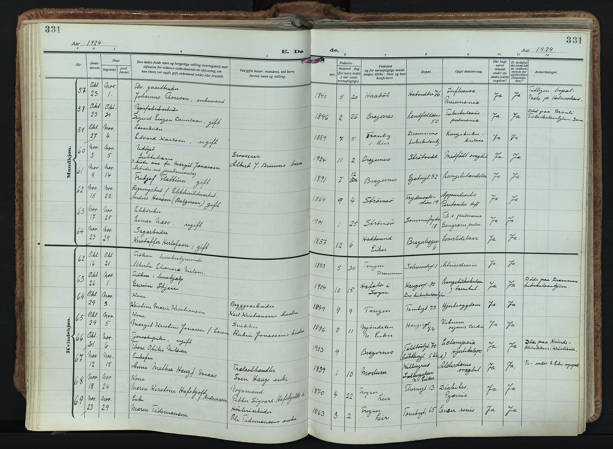 Bragernes kirkebøker, SAKO/A-6/F/Fb/L0011: Ministerialbok nr. II 11, 1922-1945, s. 331