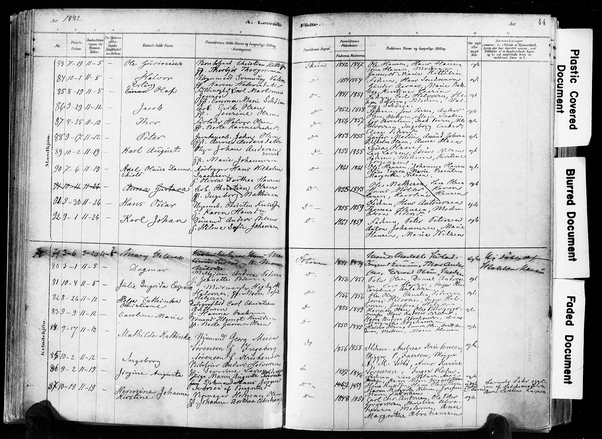 Skien kirkebøker, AV/SAKO-A-302/F/Fa/L0009: Ministerialbok nr. 9, 1878-1890, s. 44