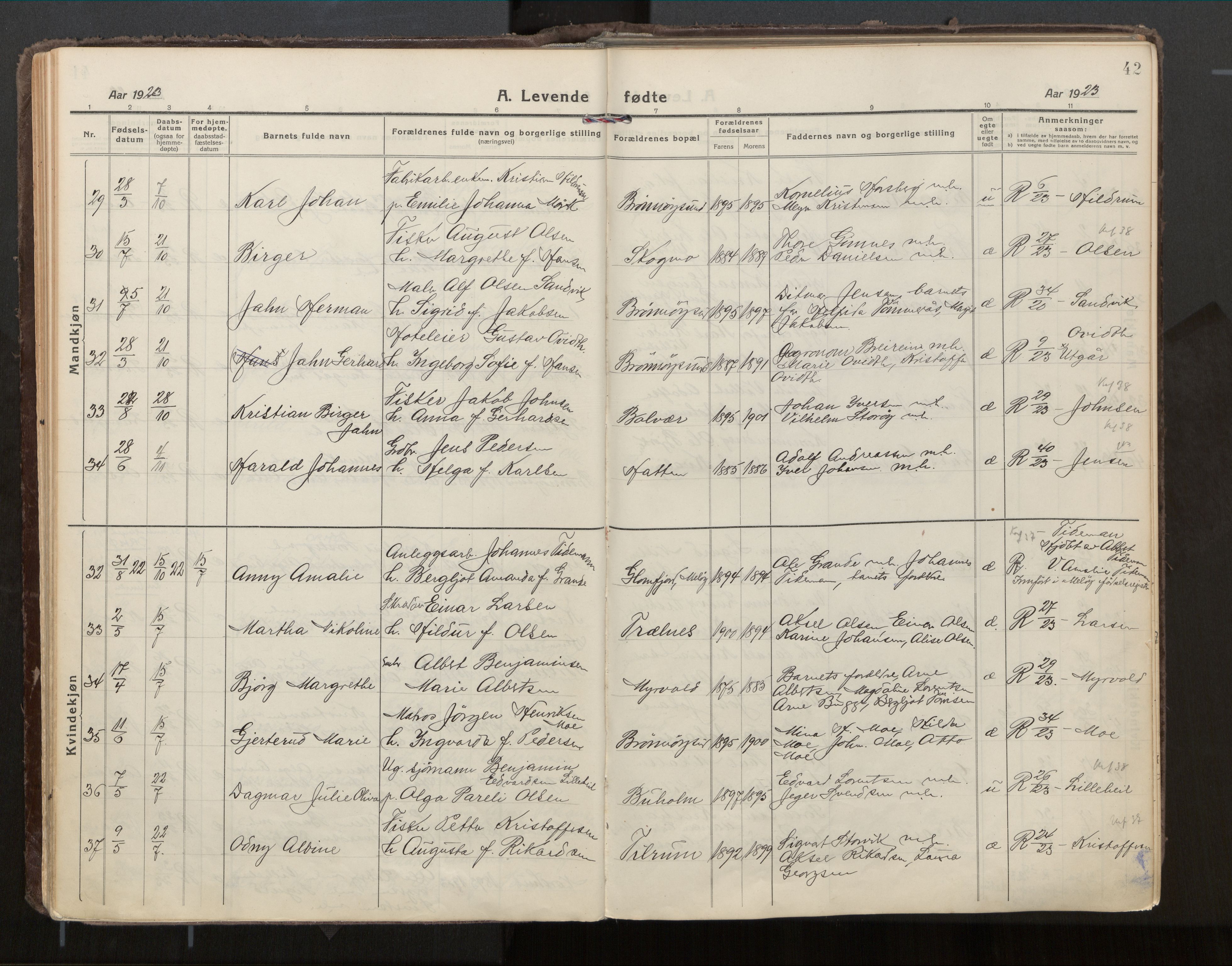 Ministerialprotokoller, klokkerbøker og fødselsregistre - Nordland, AV/SAT-A-1459/813/L0207a: Ministerialbok nr. 813A18, 1919-1927, s. 42