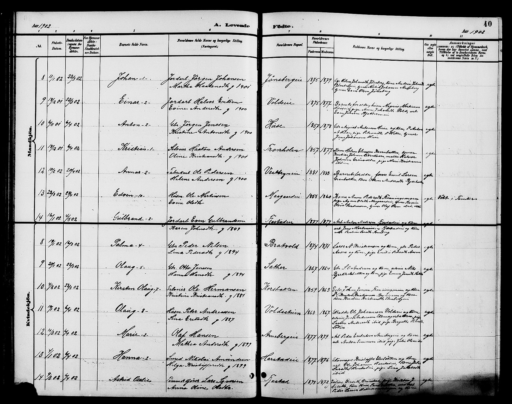 Romedal prestekontor, AV/SAH-PREST-004/L/L0012: Klokkerbok nr. 12, 1896-1914, s. 40
