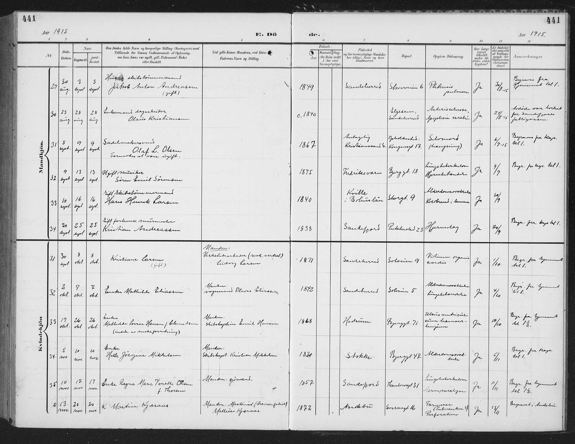 Sandefjord kirkebøker, AV/SAKO-A-315/G/Ga/L0003: Klokkerbok nr. 3, 1903-1920, s. 441