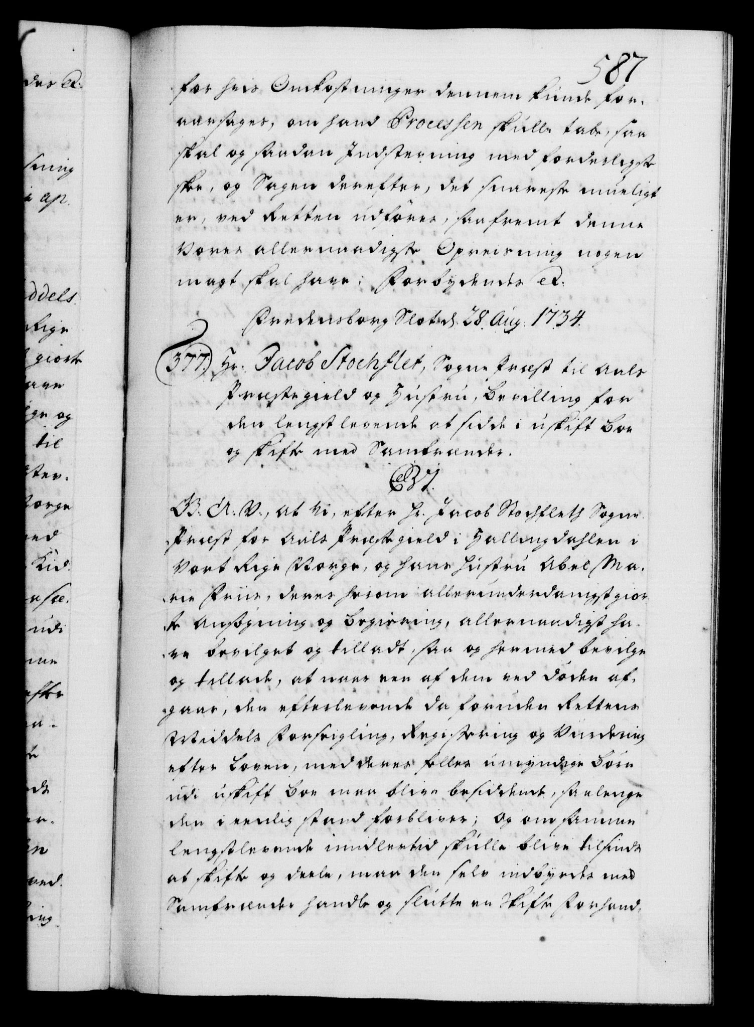 Danske Kanselli 1572-1799, AV/RA-EA-3023/F/Fc/Fca/Fcaa/L0028: Norske registre, 1733-1734, s. 587a