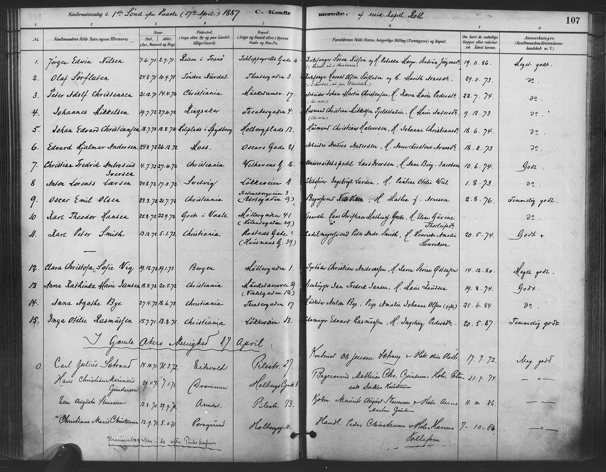 Trefoldighet prestekontor Kirkebøker, AV/SAO-A-10882/F/Fb/L0003: Ministerialbok nr. II 3, 1881-1895, s. 107