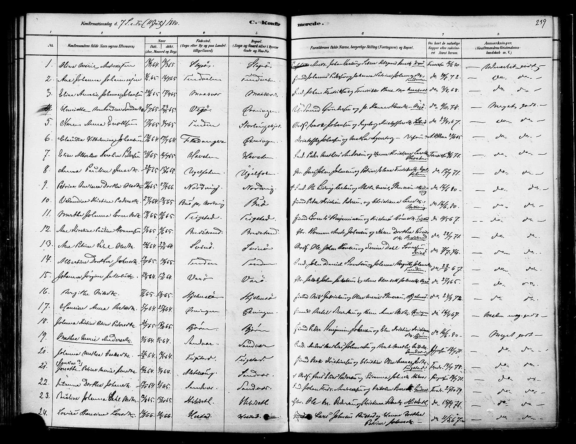 Ministerialprotokoller, klokkerbøker og fødselsregistre - Nordland, AV/SAT-A-1459/834/L0507: Ministerialbok nr. 834A05, 1878-1892, s. 239