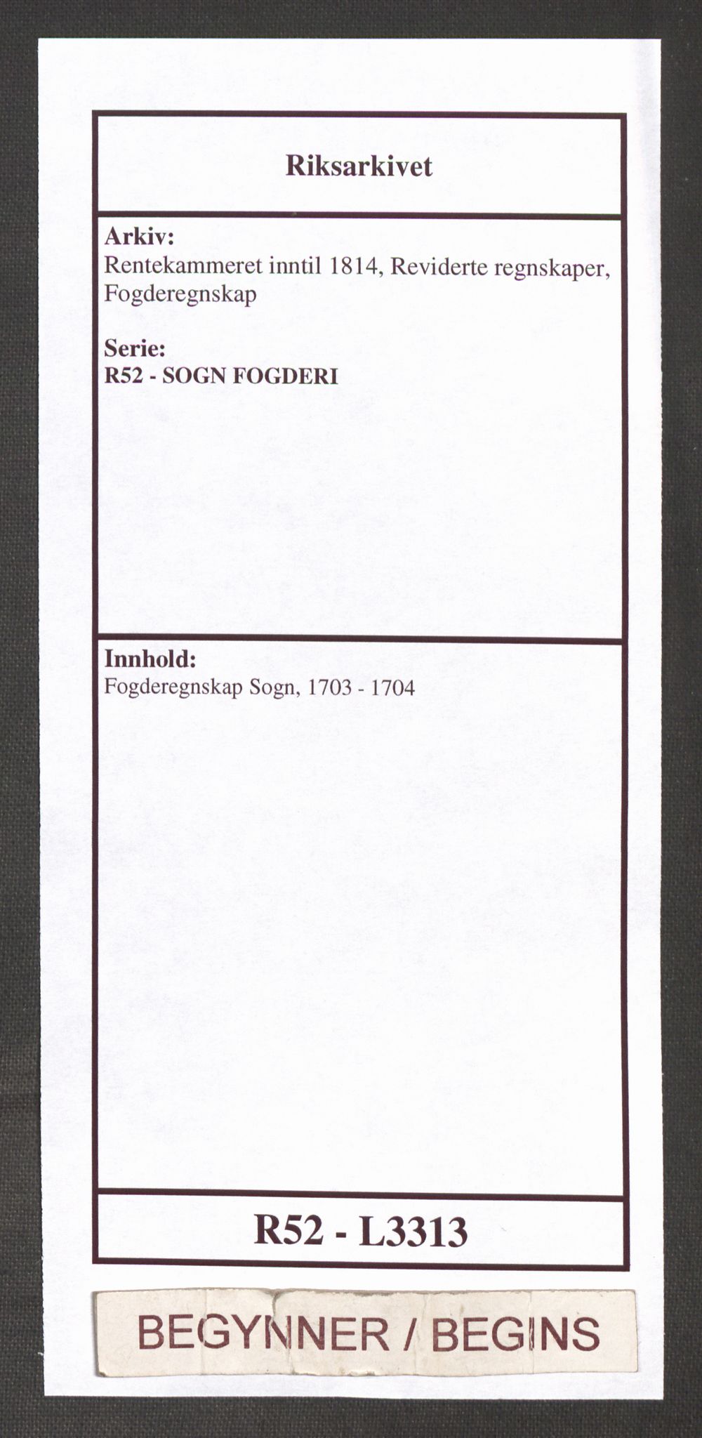 Rentekammeret inntil 1814, Reviderte regnskaper, Fogderegnskap, RA/EA-4092/R52/L3313: Fogderegnskap Sogn, 1703-1704, s. 1
