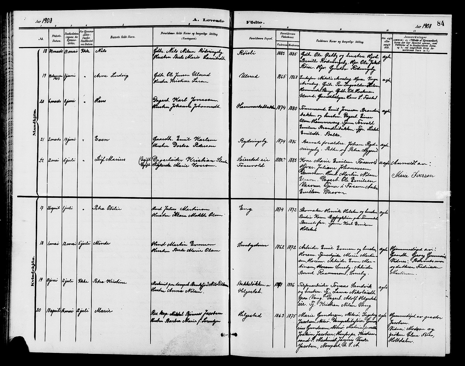 Østre Toten prestekontor, AV/SAH-PREST-104/H/Ha/Hab/L0007: Klokkerbok nr. 7, 1901-1912, s. 84