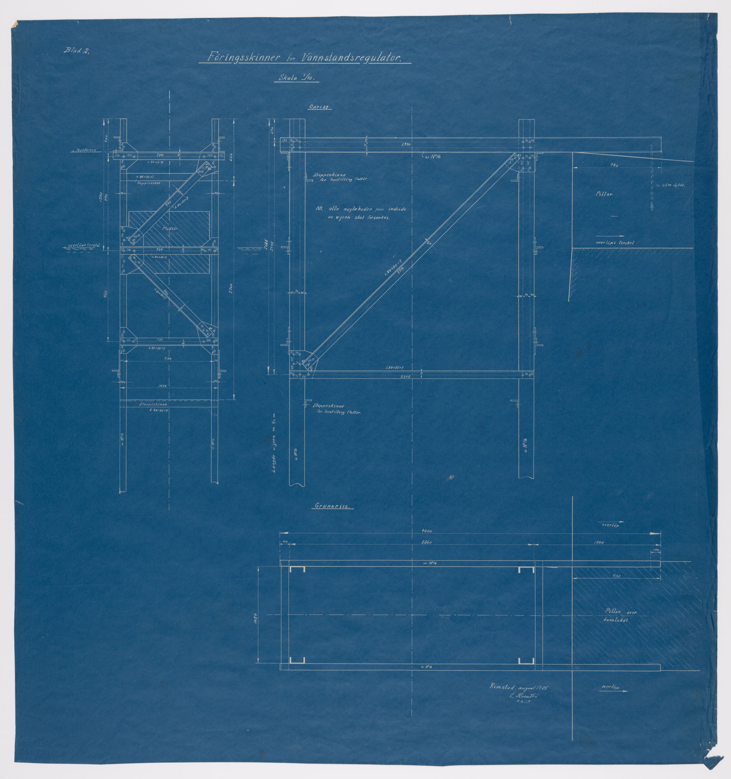Tingvoll Ullvarefabrikk, IKAM/P-00482/T/Ta/L0012: Tegninger vedr. vannstandsregulator, 1925