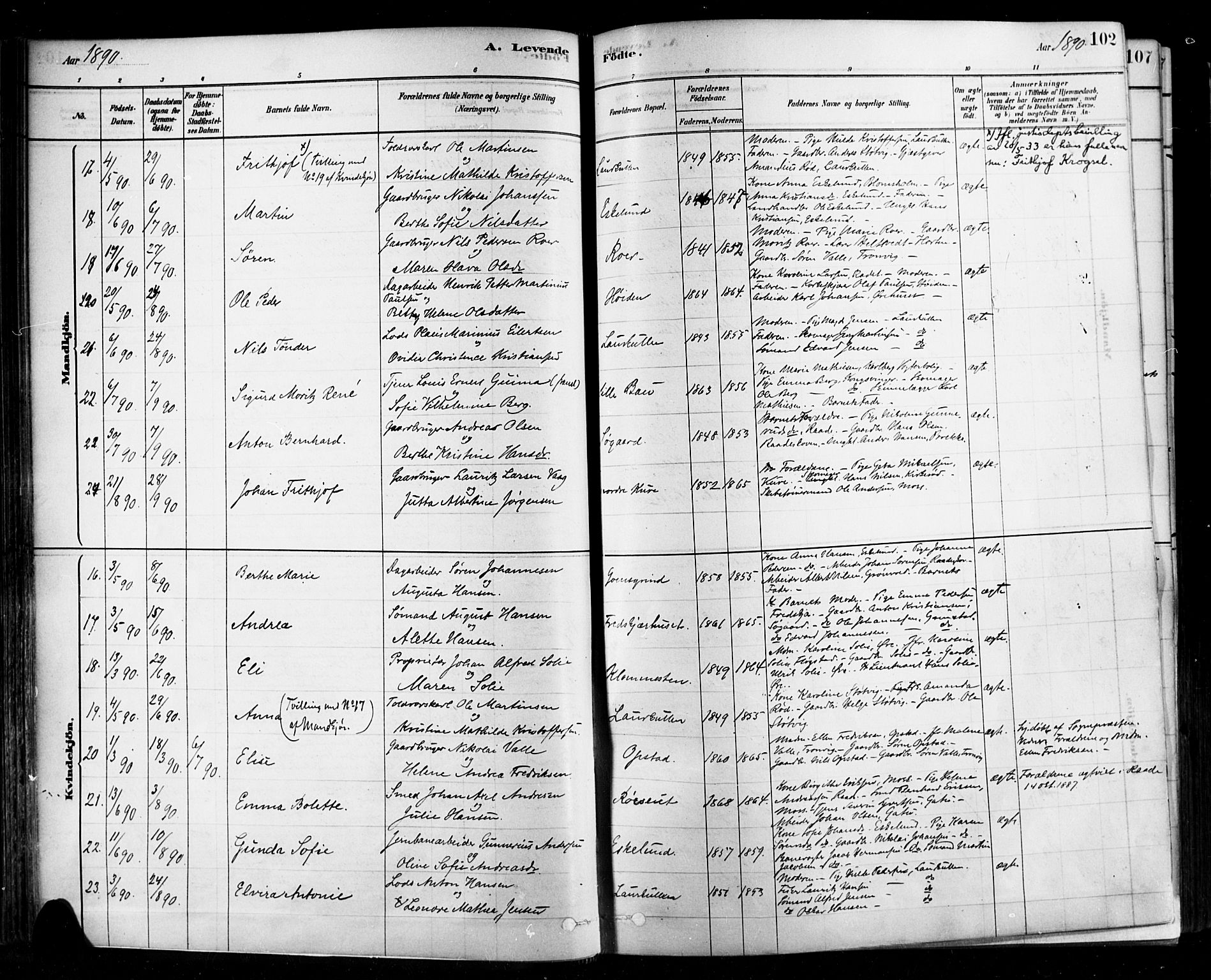 Rygge prestekontor Kirkebøker, AV/SAO-A-10084b/F/Fa/L0007: Ministerialbok nr. 7, 1878-1904, s. 102