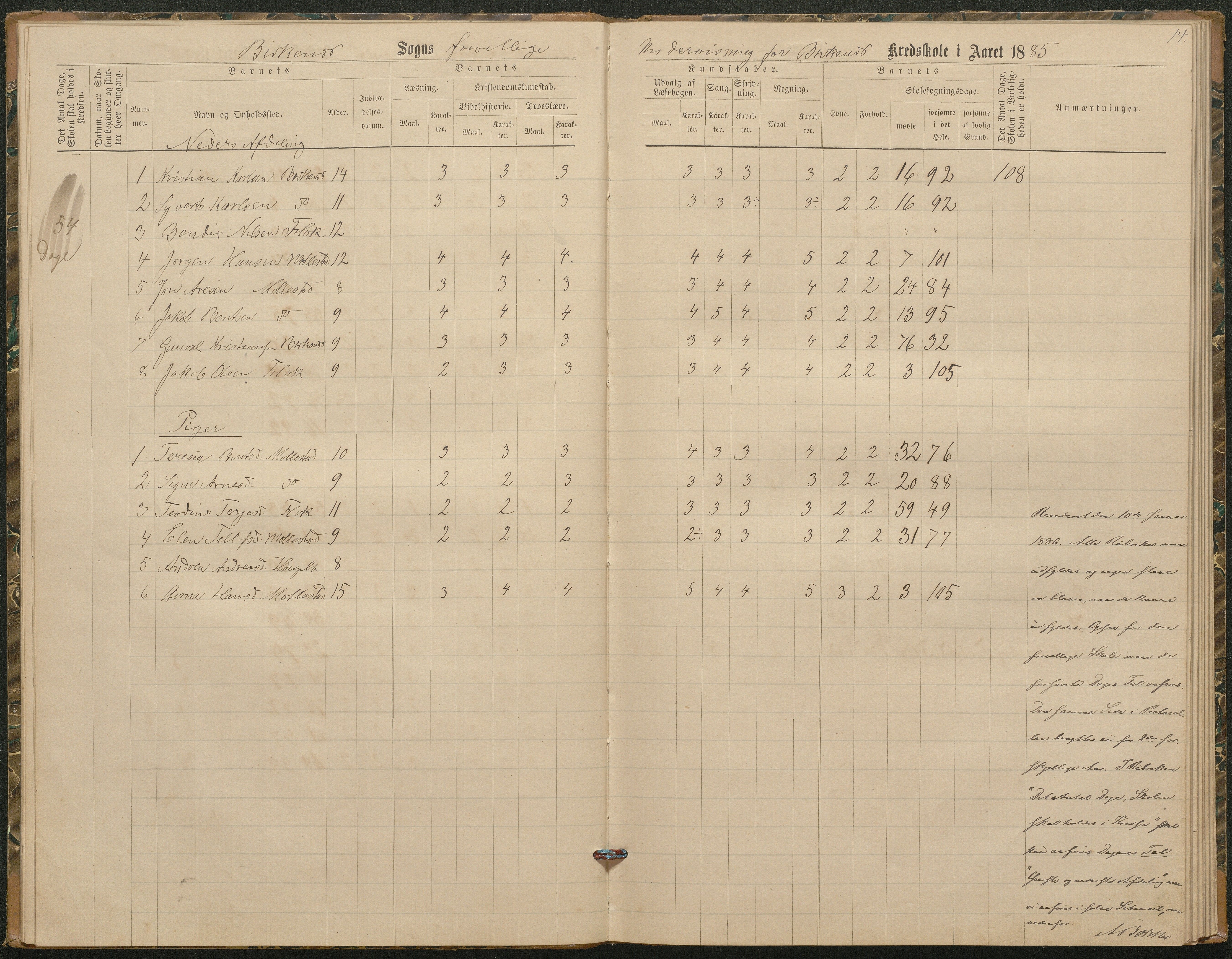 Birkenes kommune, Birkenes krets/Birkeland folkeskole frem til 1991, AAKS/KA0928-550a_91/F02/L0003: Skoleprotokoll, 1879-1891, s. 14