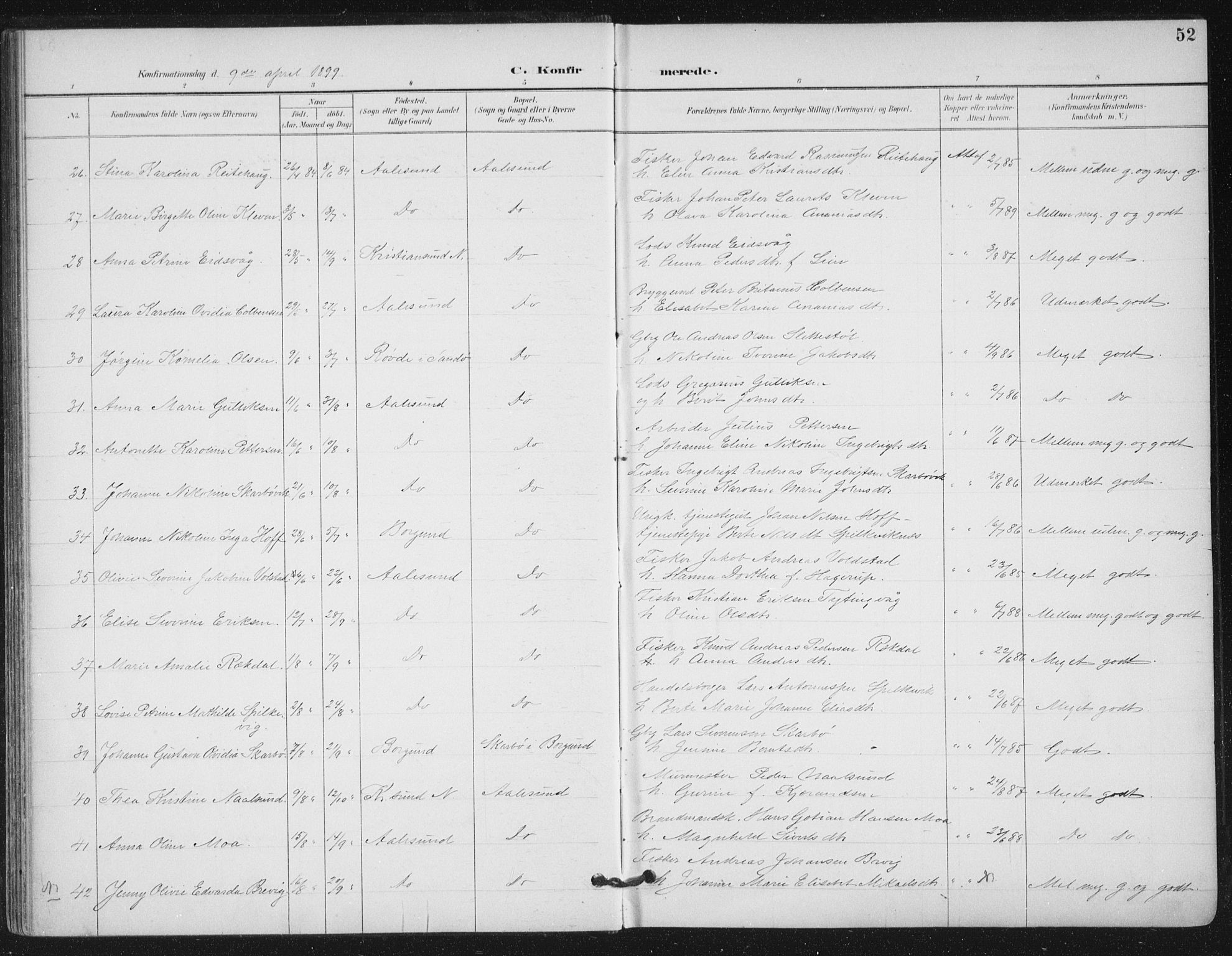 Ministerialprotokoller, klokkerbøker og fødselsregistre - Møre og Romsdal, AV/SAT-A-1454/529/L0457: Ministerialbok nr. 529A07, 1894-1903, s. 52