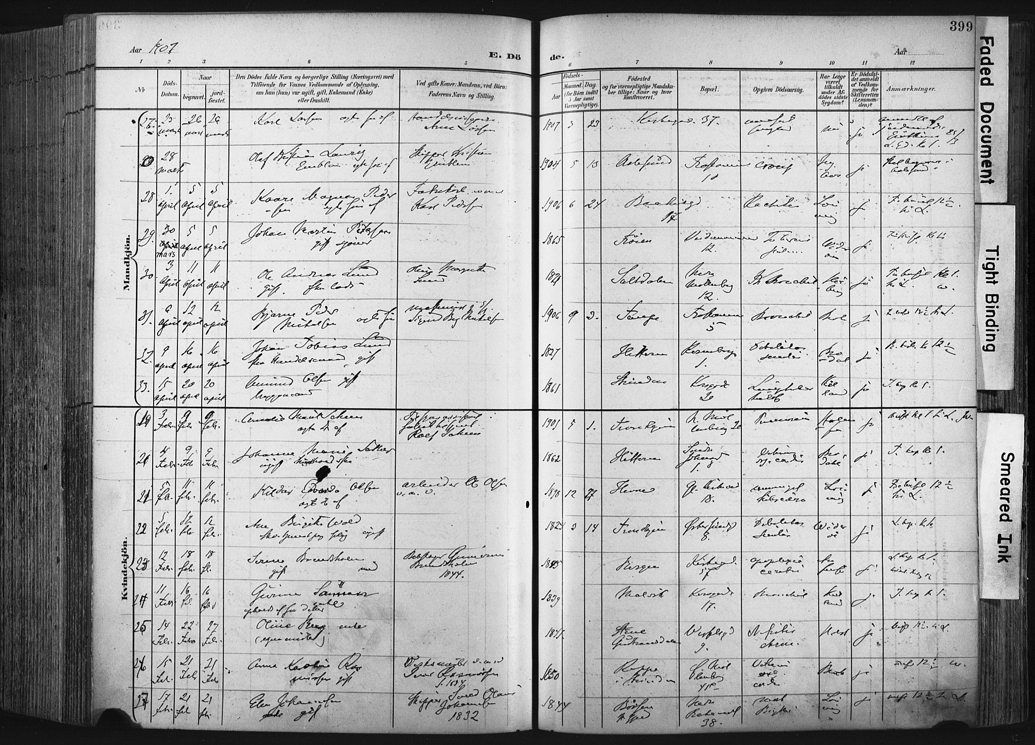 Ministerialprotokoller, klokkerbøker og fødselsregistre - Sør-Trøndelag, SAT/A-1456/604/L0201: Ministerialbok nr. 604A21, 1901-1911, s. 399