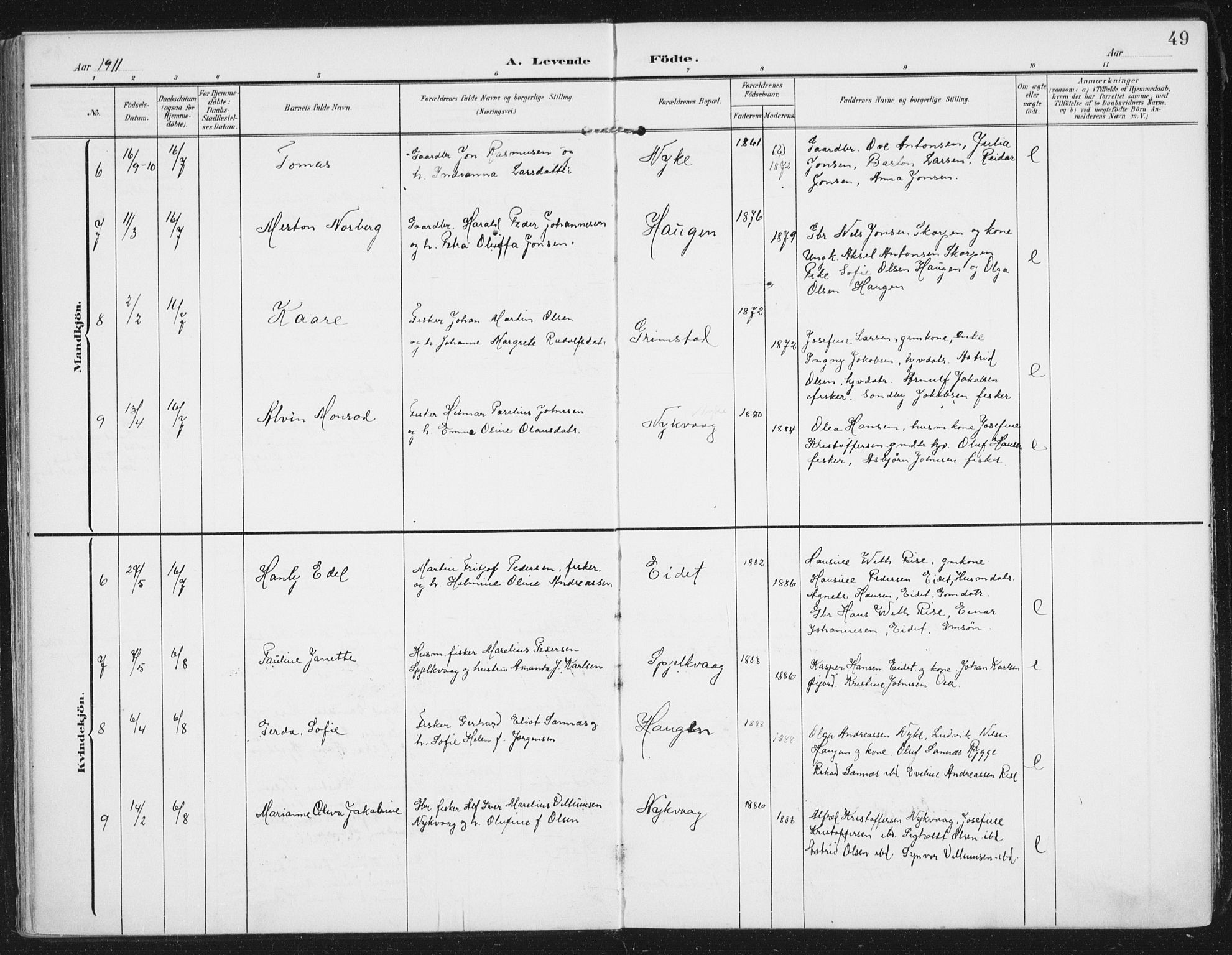 Ministerialprotokoller, klokkerbøker og fødselsregistre - Nordland, AV/SAT-A-1459/892/L1321: Ministerialbok nr. 892A02, 1902-1918, s. 49