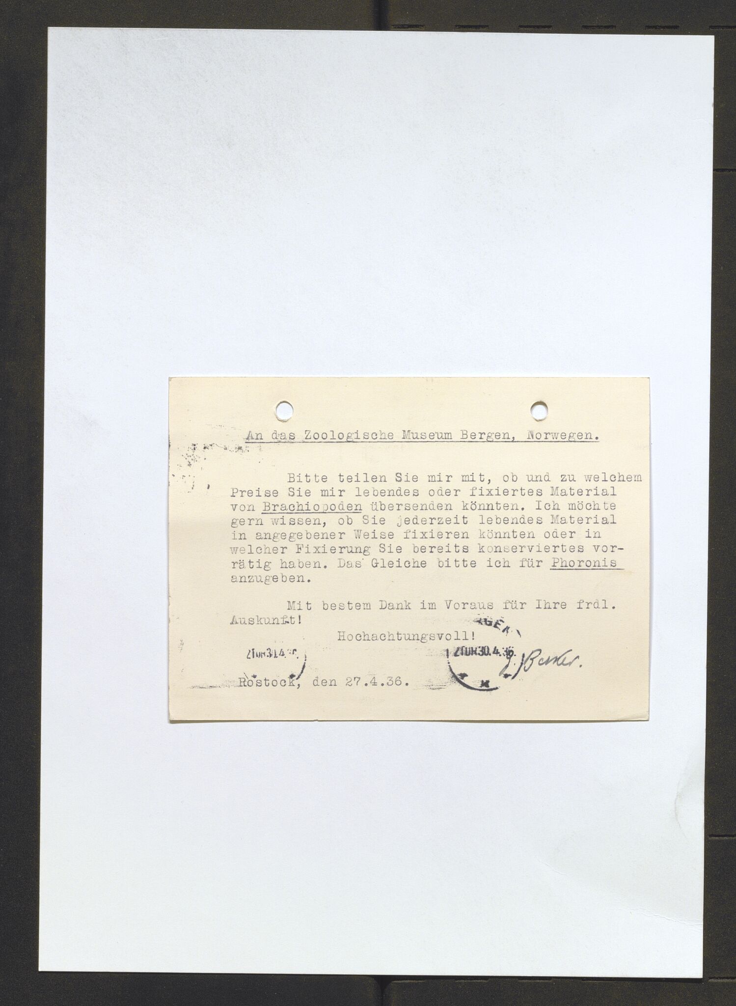 Bergens Museum, AV/SAB-A-17301/13/D/L0002: Korrespondanse , 1928-1940, s. 340