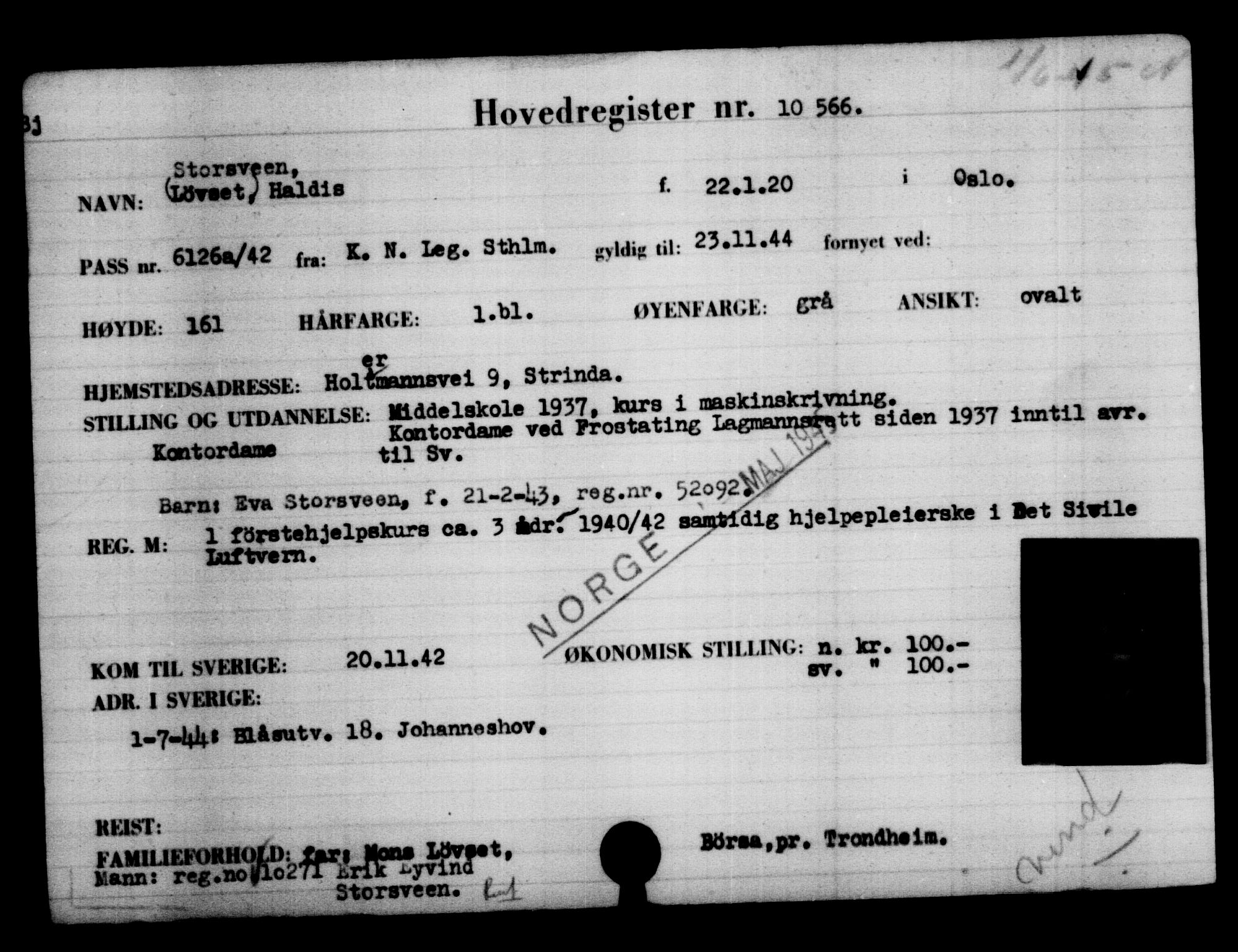 Utenriksstasjonene, Legasjonen i Stockholm, Flyktningkontoret, AV/RA-S-6753/V/Va/L0006: Kjesäterkartoteket, flyktninger med registreringsnr. 9400-12711, 1940-1945, s. 1344