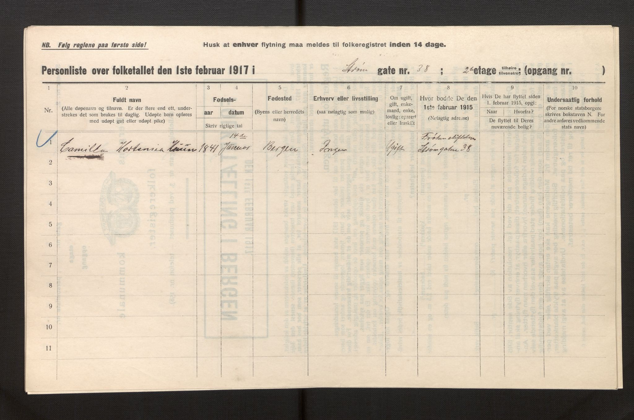 SAB, Kommunal folketelling 1917 for Bergen kjøpstad, 1917, s. 38839