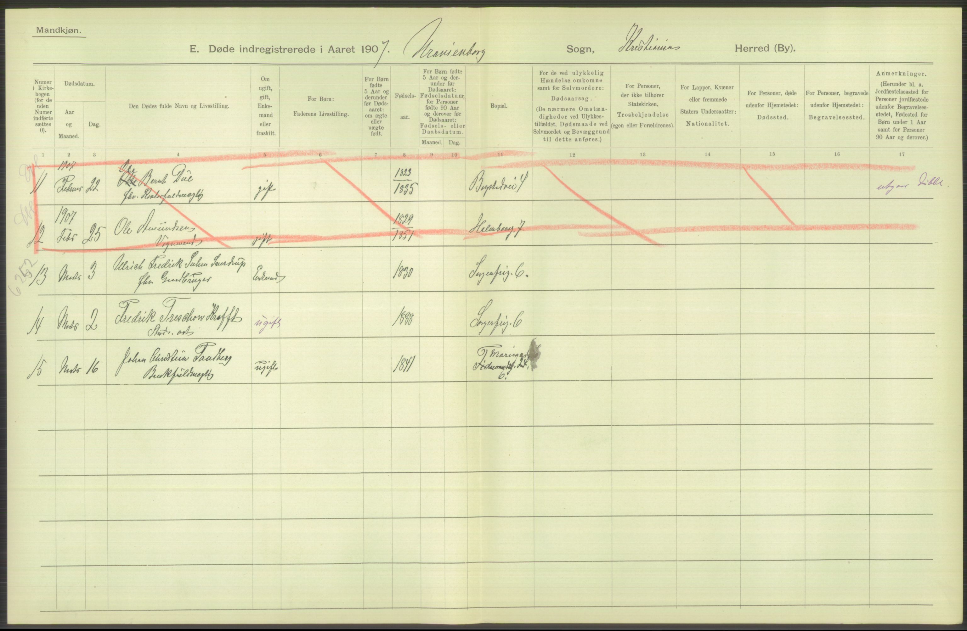 Statistisk sentralbyrå, Sosiodemografiske emner, Befolkning, AV/RA-S-2228/D/Df/Dfa/Dfae/L0010: Kristiania: Døde, dødfødte, 1907, s. 510