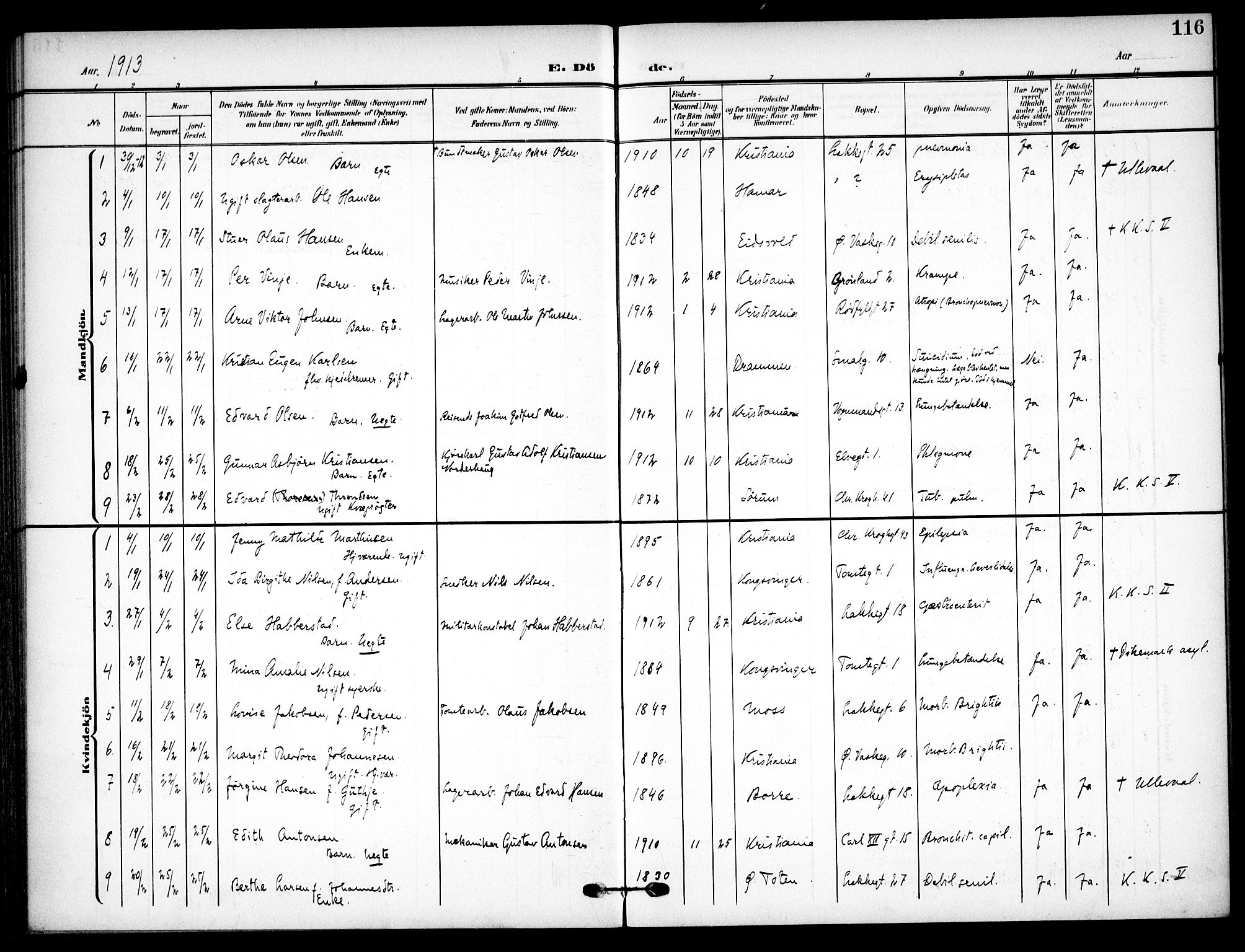 Vaterland prestekontor Kirkebøker, SAO/A-10880/F/Fa/L0002: Ministerialbok nr. 2, 1907-1921, s. 116