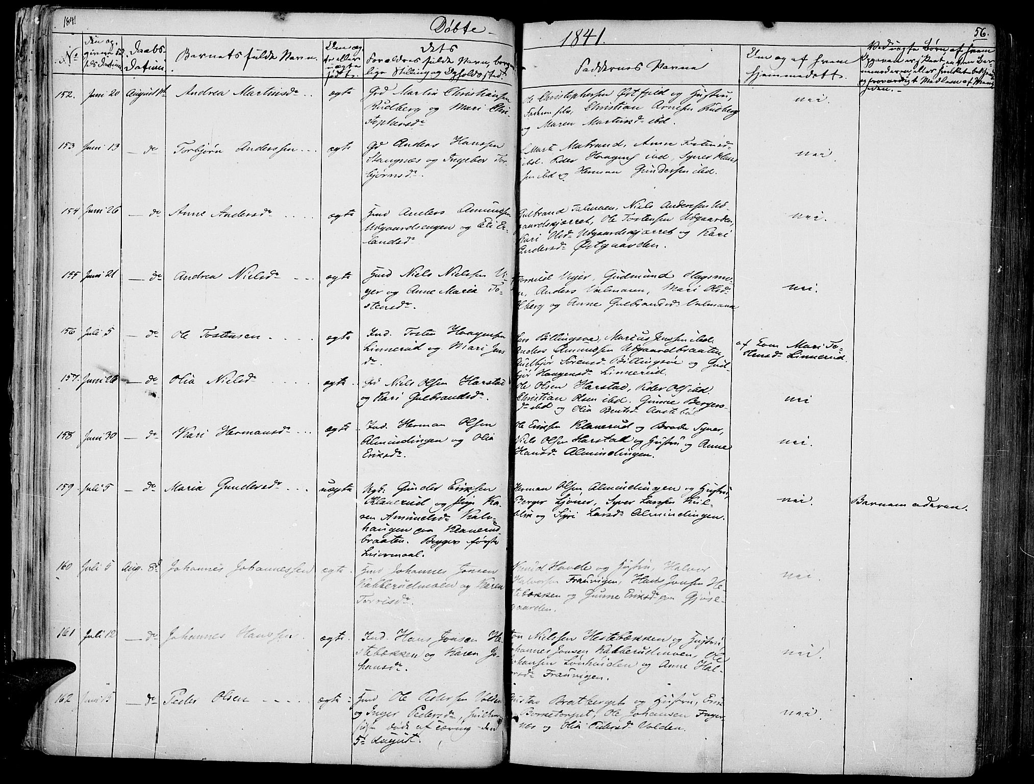 Vinger prestekontor, AV/SAH-PREST-024/H/Ha/Haa/L0008: Ministerialbok nr. 8, 1839-1847, s. 56