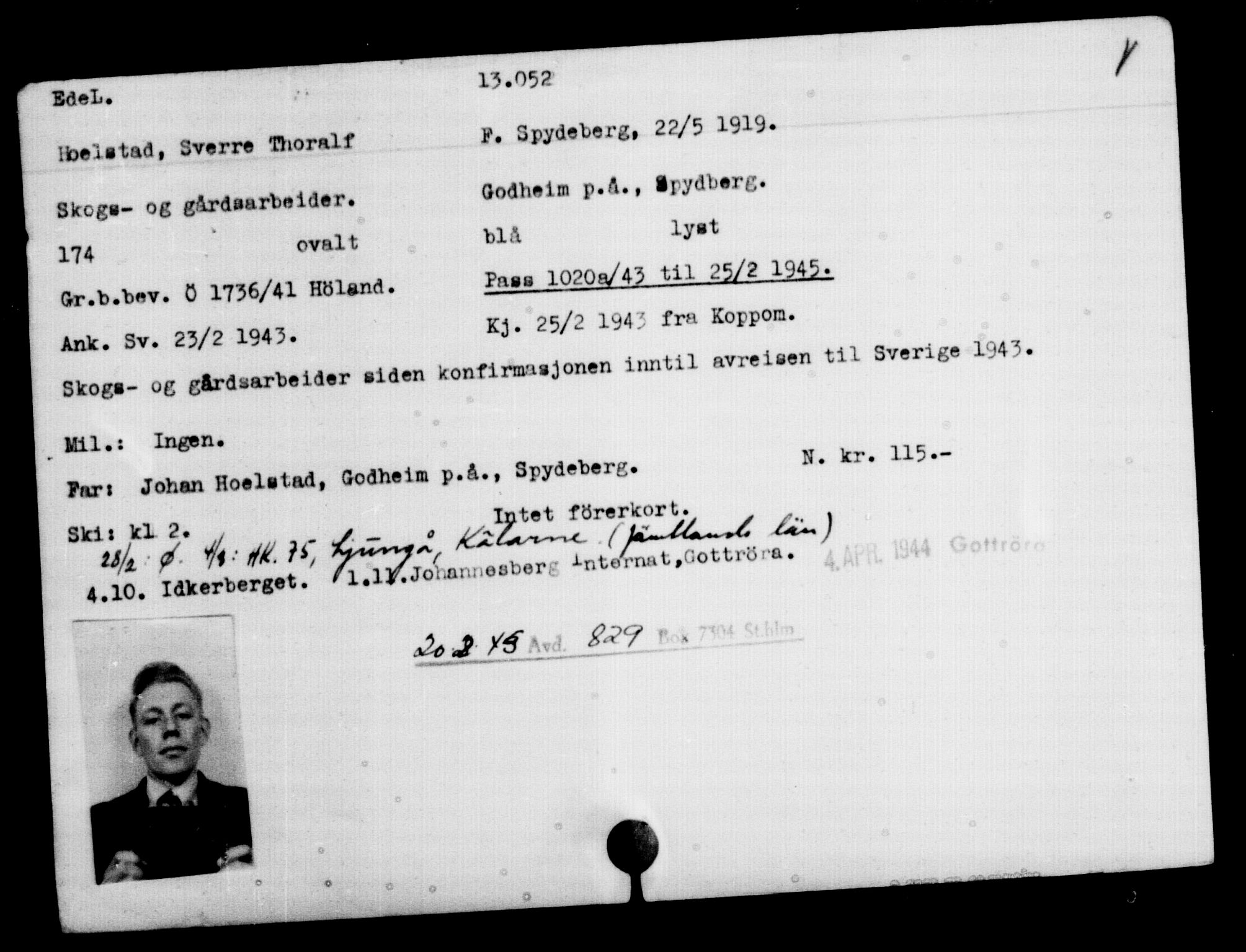 Den Kgl. Norske Legasjons Flyktningskontor, AV/RA-S-6753/V/Va/L0007: Kjesäterkartoteket.  Flyktningenr. 12700-15723, 1940-1945, s. 409