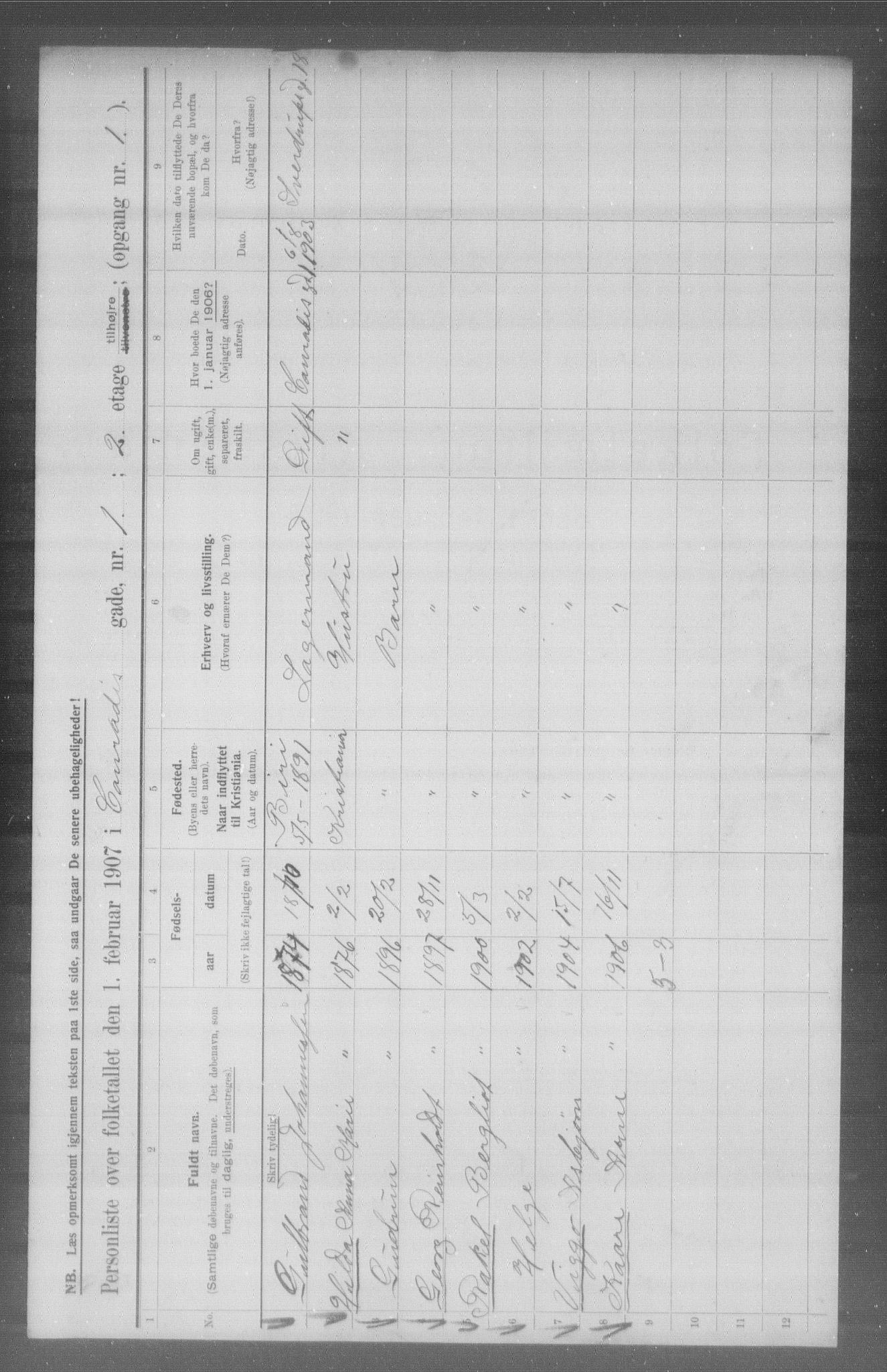 OBA, Kommunal folketelling 1.2.1907 for Kristiania kjøpstad, 1907, s. 6763