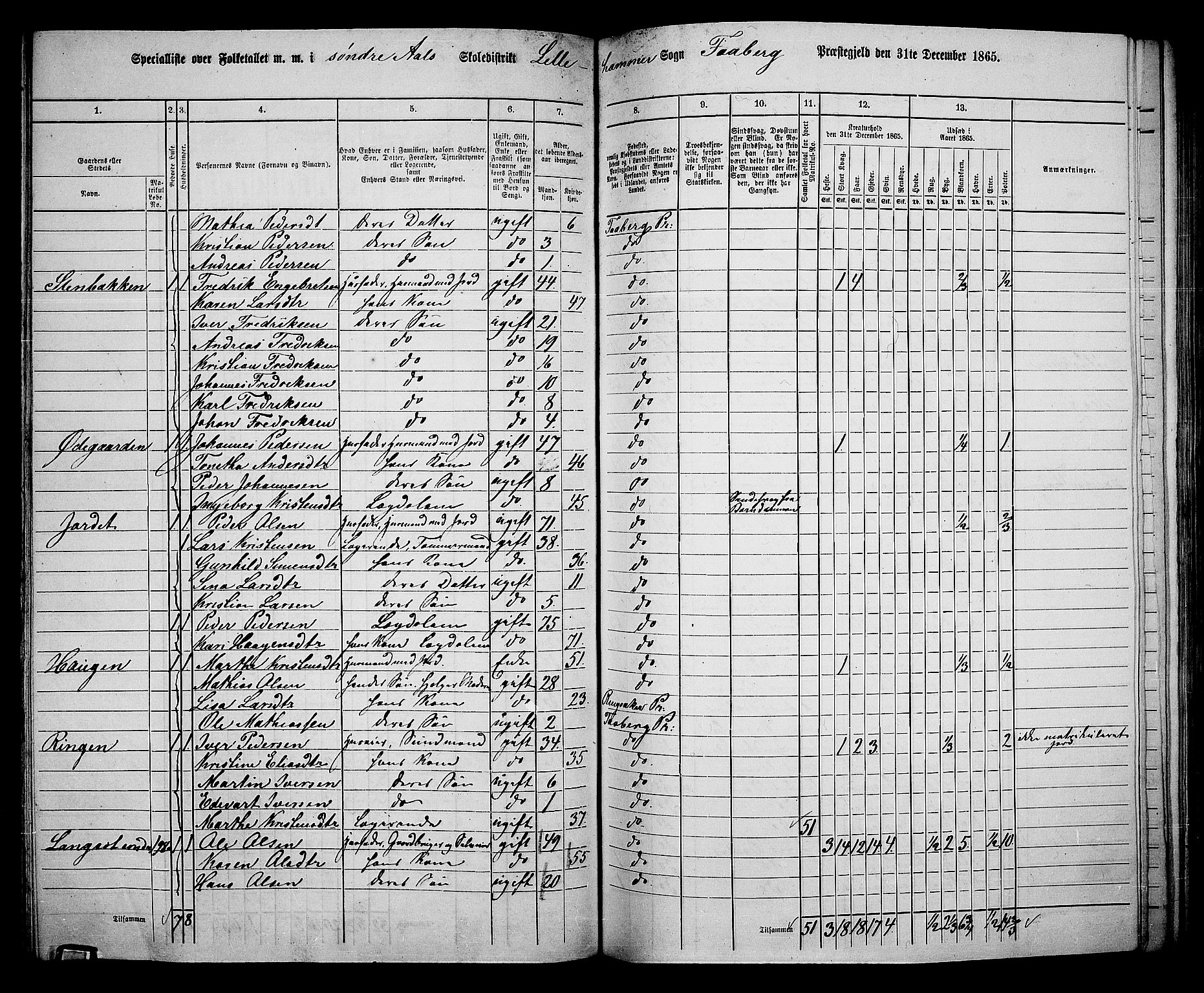 RA, Folketelling 1865 for 0524L Fåberg prestegjeld, Fåberg sokn og Lillehammer landsokn, 1865, s. 132