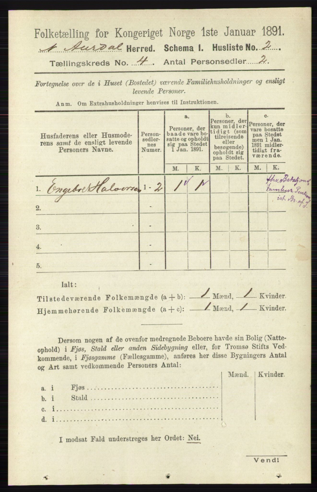 RA, Folketelling 1891 for 0542 Nord-Aurdal herred, 1891, s. 1150
