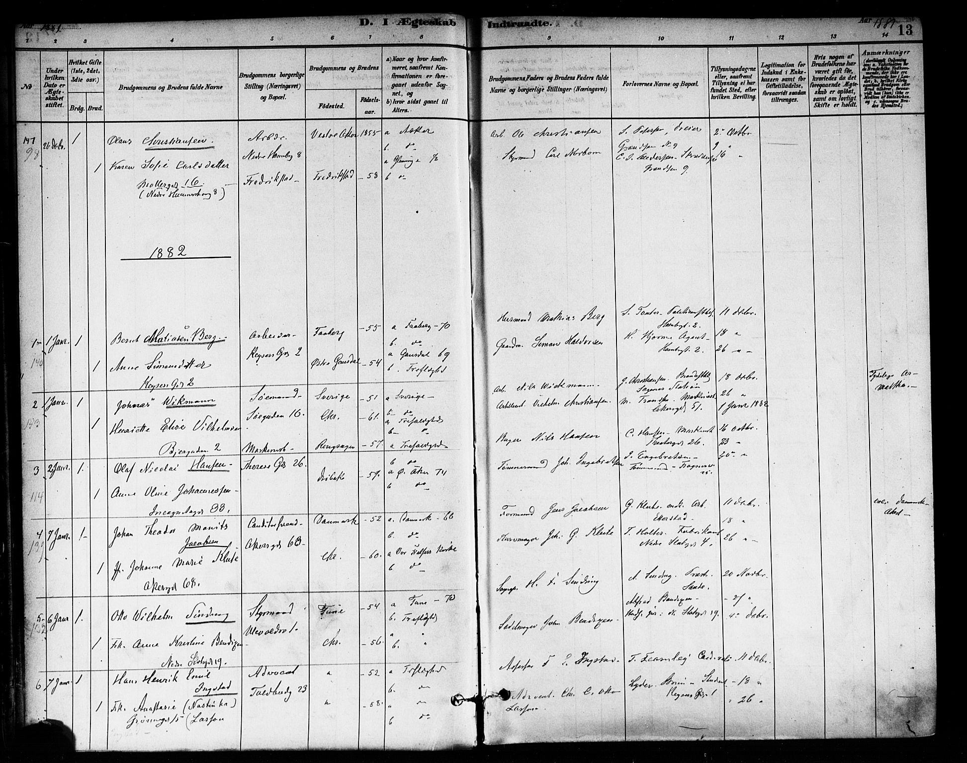 Trefoldighet prestekontor Kirkebøker, AV/SAO-A-10882/F/Fc/L0003: Ministerialbok nr. III 3, 1881-1891, s. 13