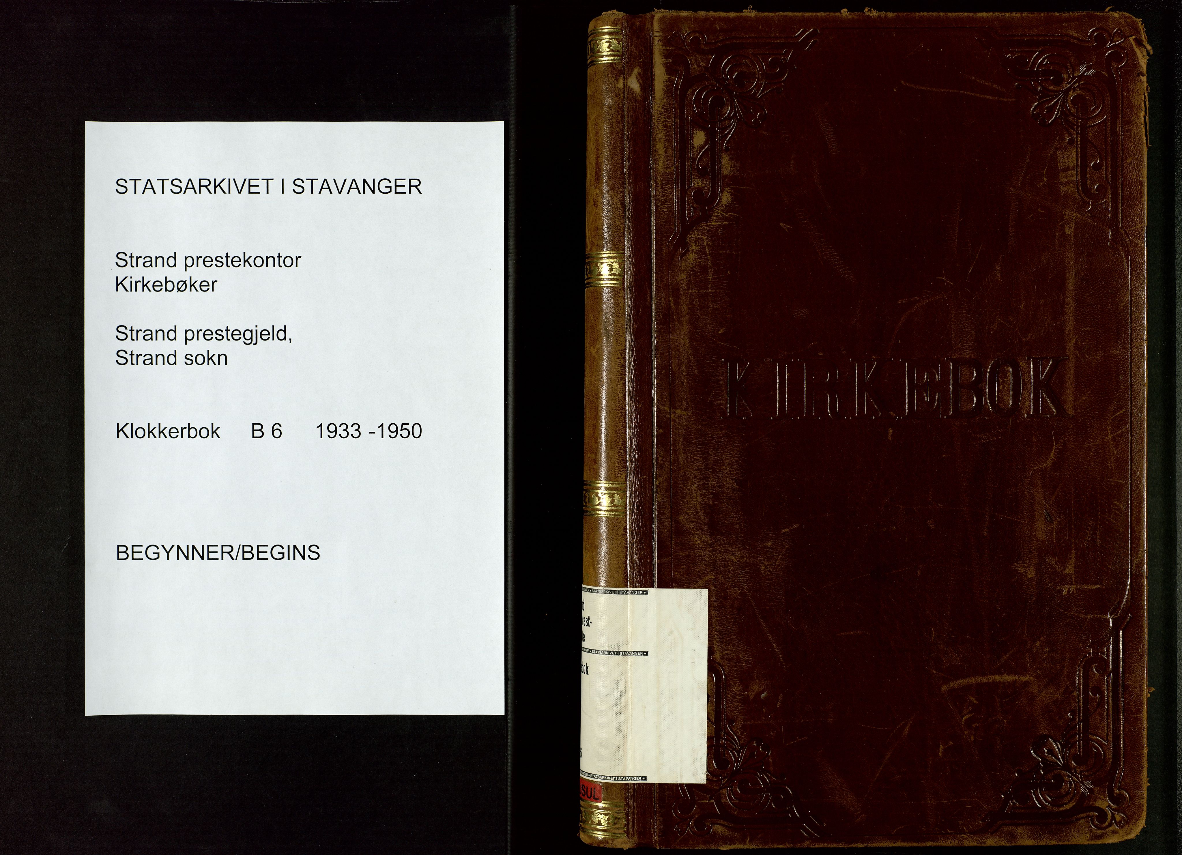 Strand sokneprestkontor, AV/SAST-A-101828/H/Ha/Hab/L0006: Klokkerbok nr. B 6, 1933-1950