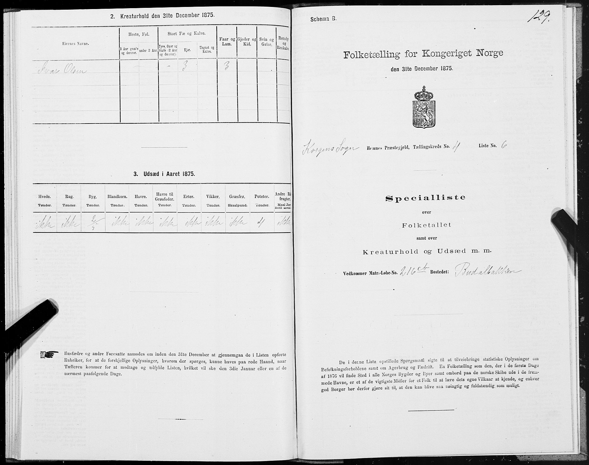 SAT, Folketelling 1875 for 1832P Hemnes prestegjeld, 1875, s. 3129