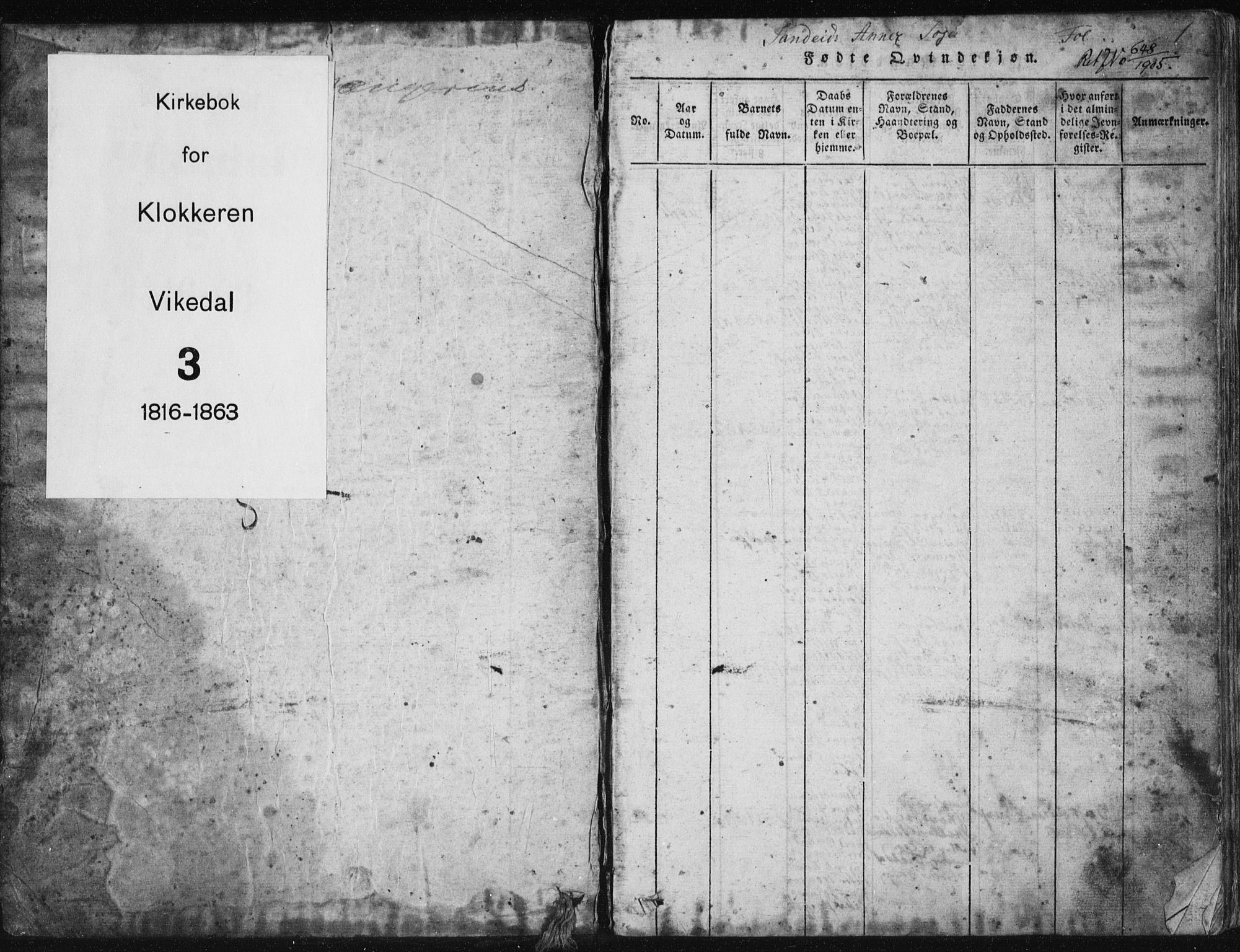 Vikedal sokneprestkontor, SAST/A-101840/01/V: Klokkerbok nr. B 2, 1816-1863, s. 1