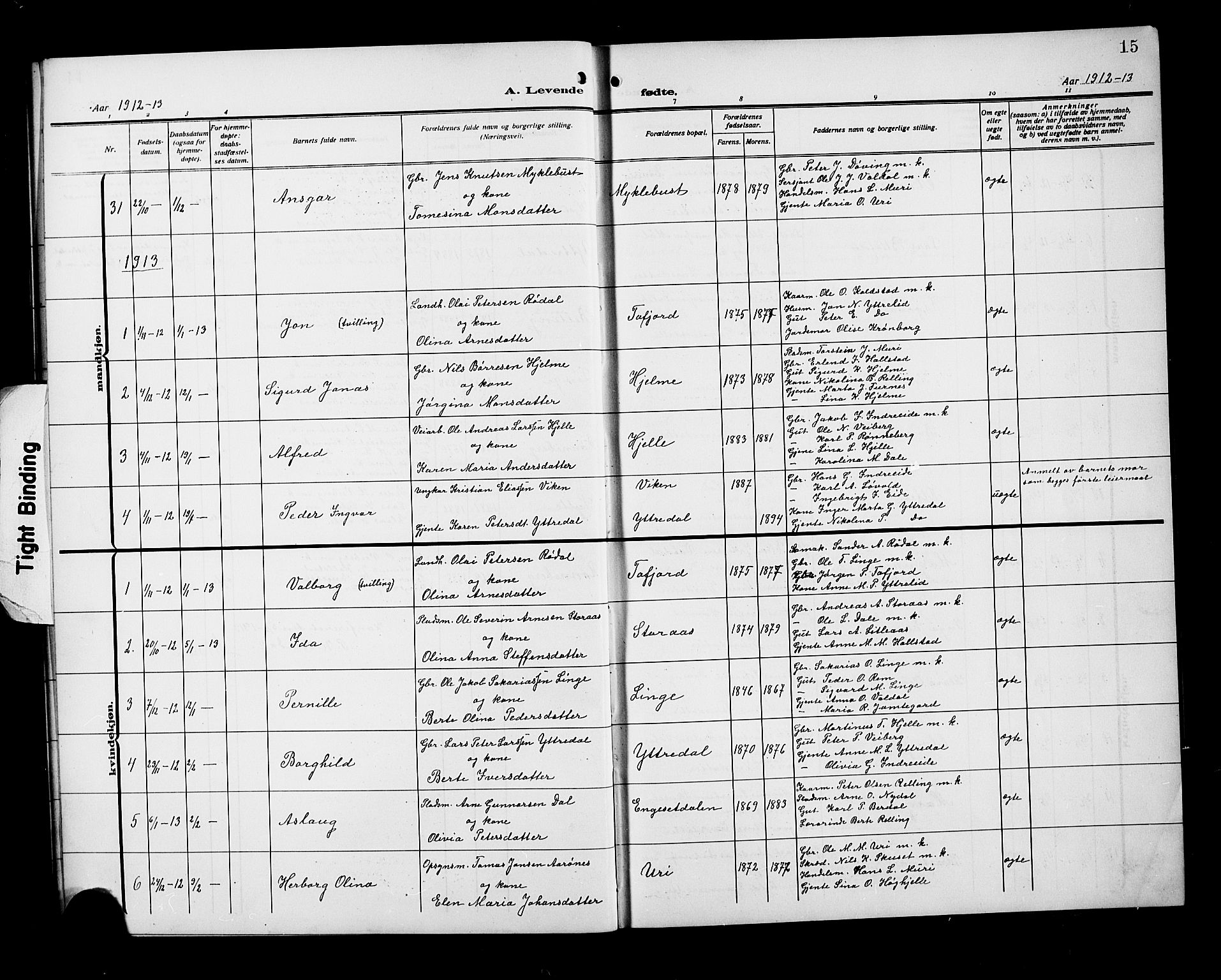 Ministerialprotokoller, klokkerbøker og fødselsregistre - Møre og Romsdal, SAT/A-1454/519/L0265: Klokkerbok nr. 519C06, 1911-1921, s. 15