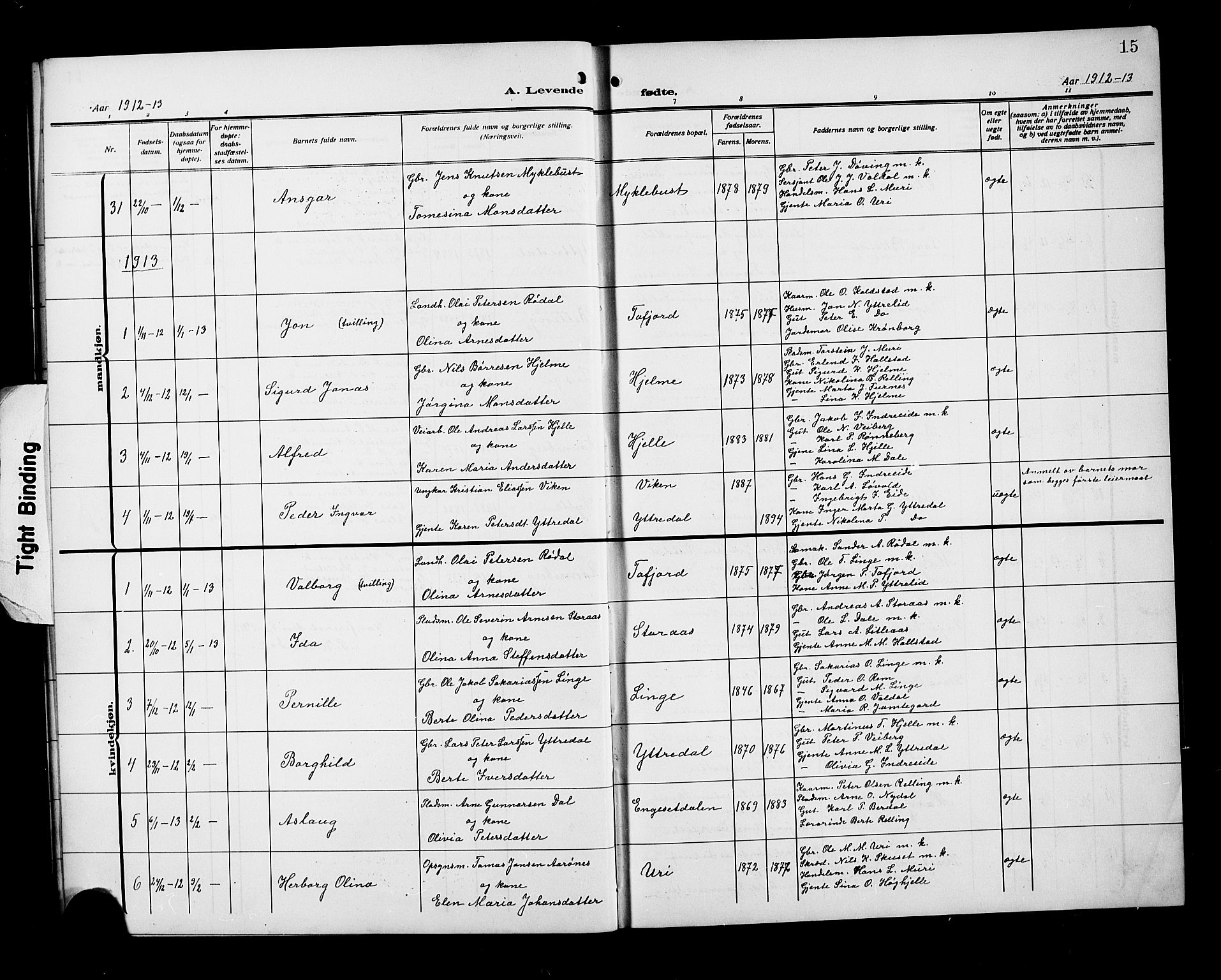 Ministerialprotokoller, klokkerbøker og fødselsregistre - Møre og Romsdal, AV/SAT-A-1454/519/L0265: Klokkerbok nr. 519C06, 1911-1921, s. 15