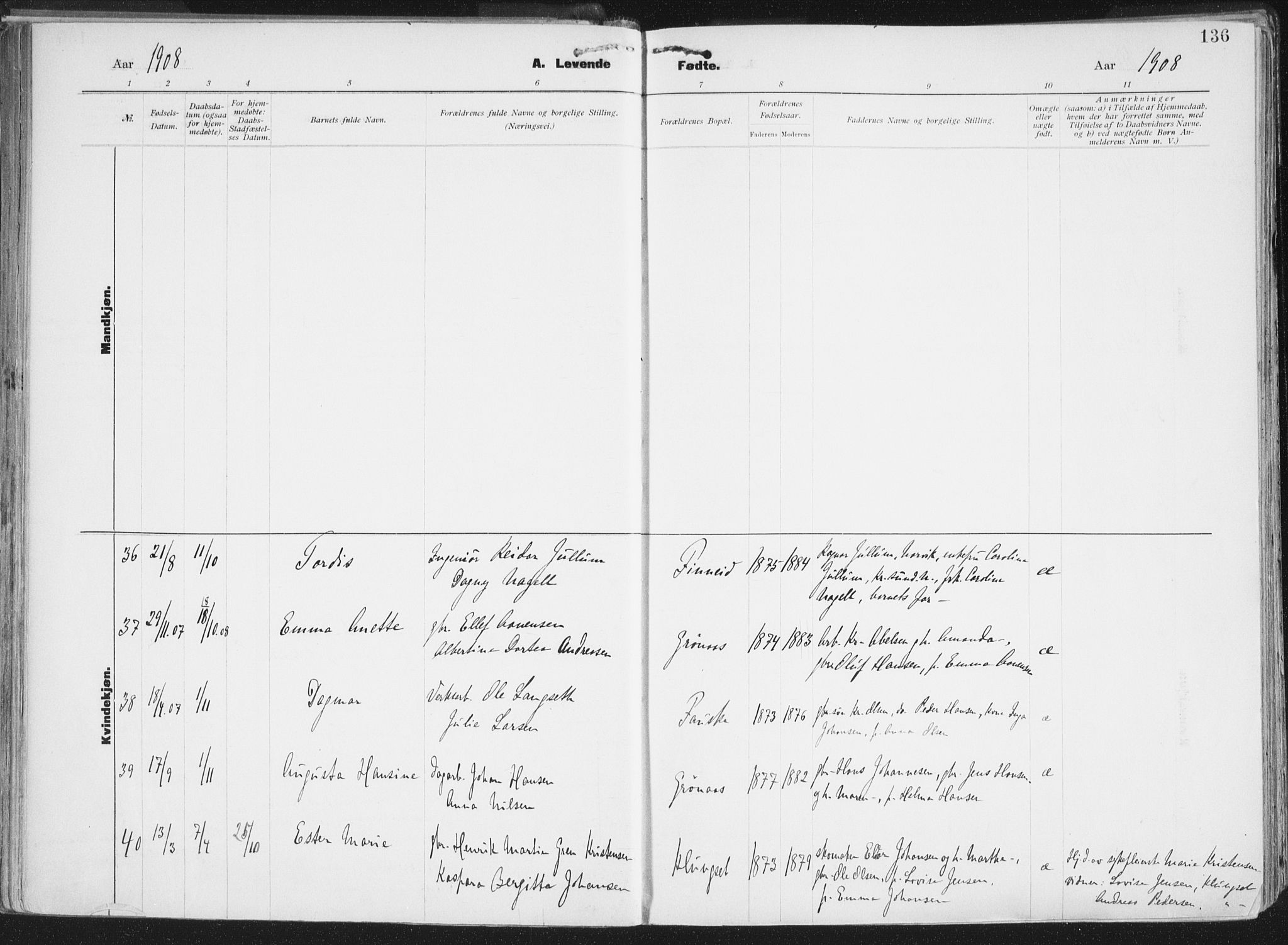 Ministerialprotokoller, klokkerbøker og fødselsregistre - Nordland, AV/SAT-A-1459/849/L0696: Ministerialbok nr. 849A08, 1898-1910, s. 136