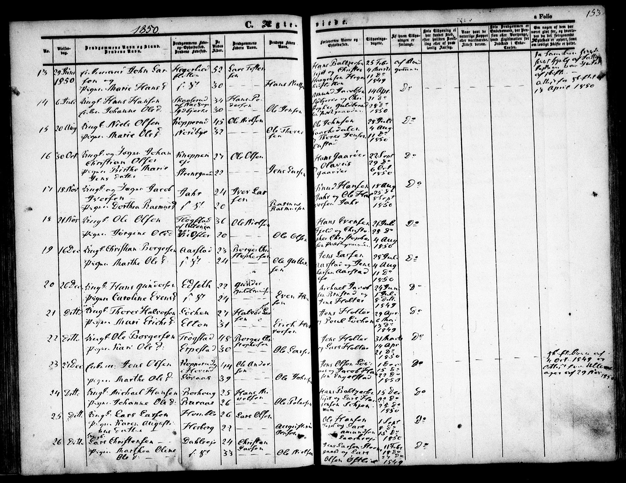 Nannestad prestekontor Kirkebøker, AV/SAO-A-10414a/F/Fa/L0011: Ministerialbok nr. I 11, 1850-1859, s. 153