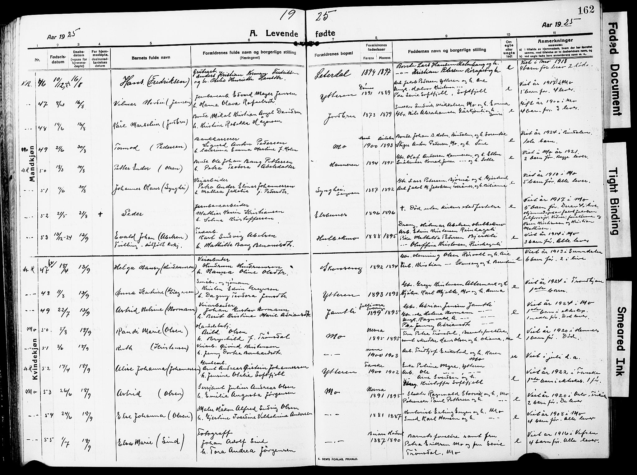 Ministerialprotokoller, klokkerbøker og fødselsregistre - Nordland, AV/SAT-A-1459/827/L0423: Klokkerbok nr. 827C12, 1912-1930, s. 162