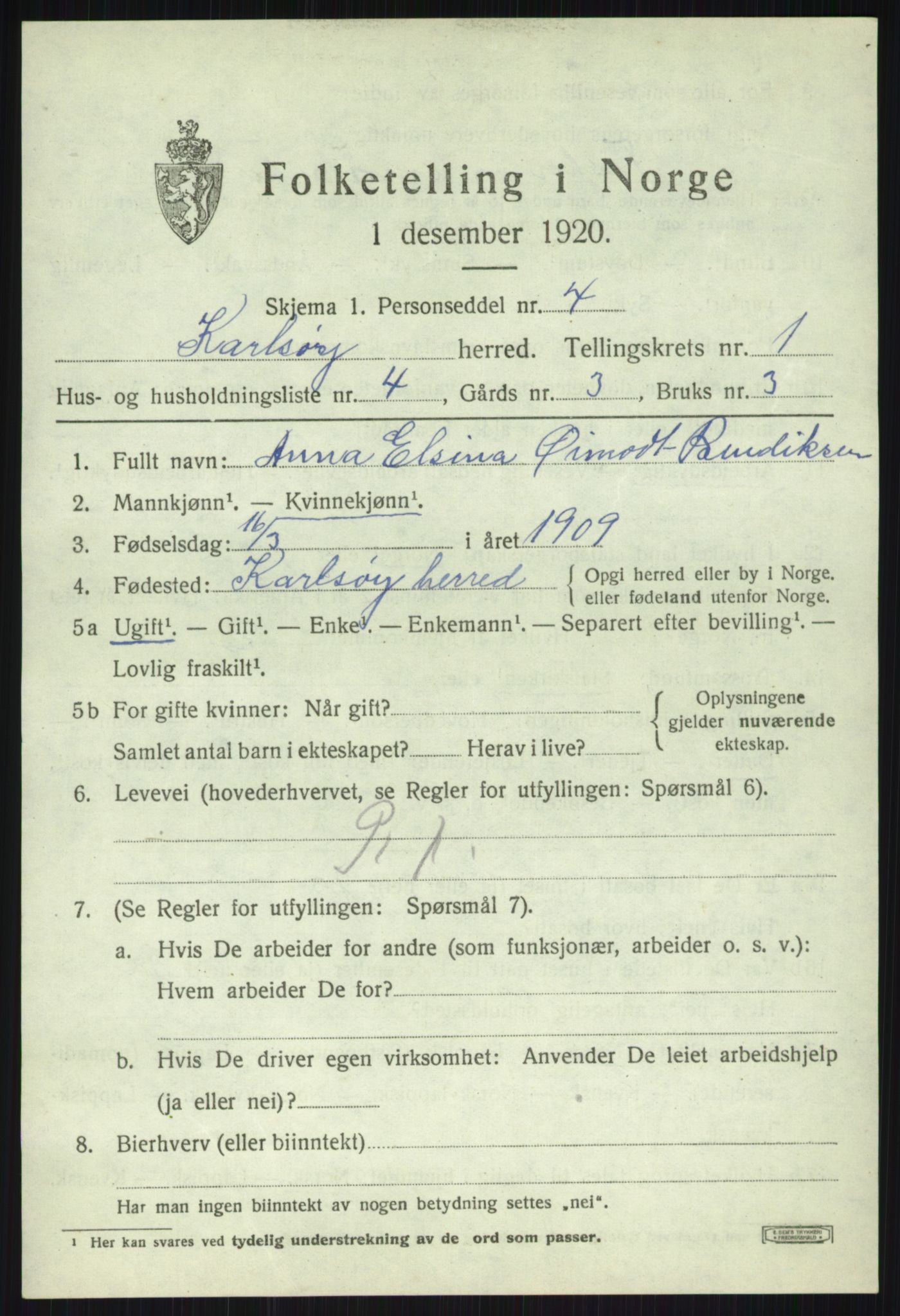 SATØ, Folketelling 1920 for 1936 Karlsøy herred, 1920, s. 786