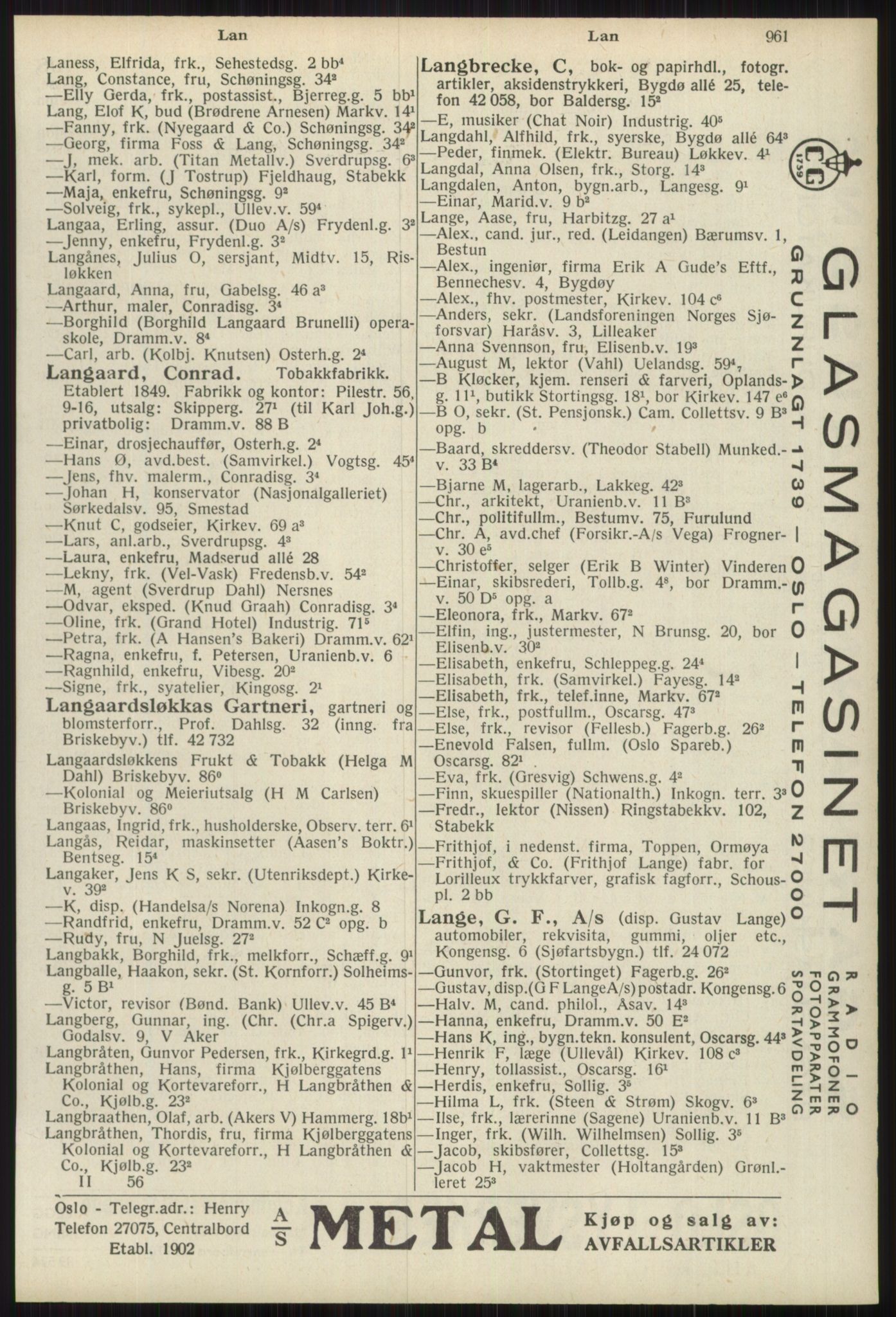 Kristiania/Oslo adressebok, PUBL/-, 1939, s. 961