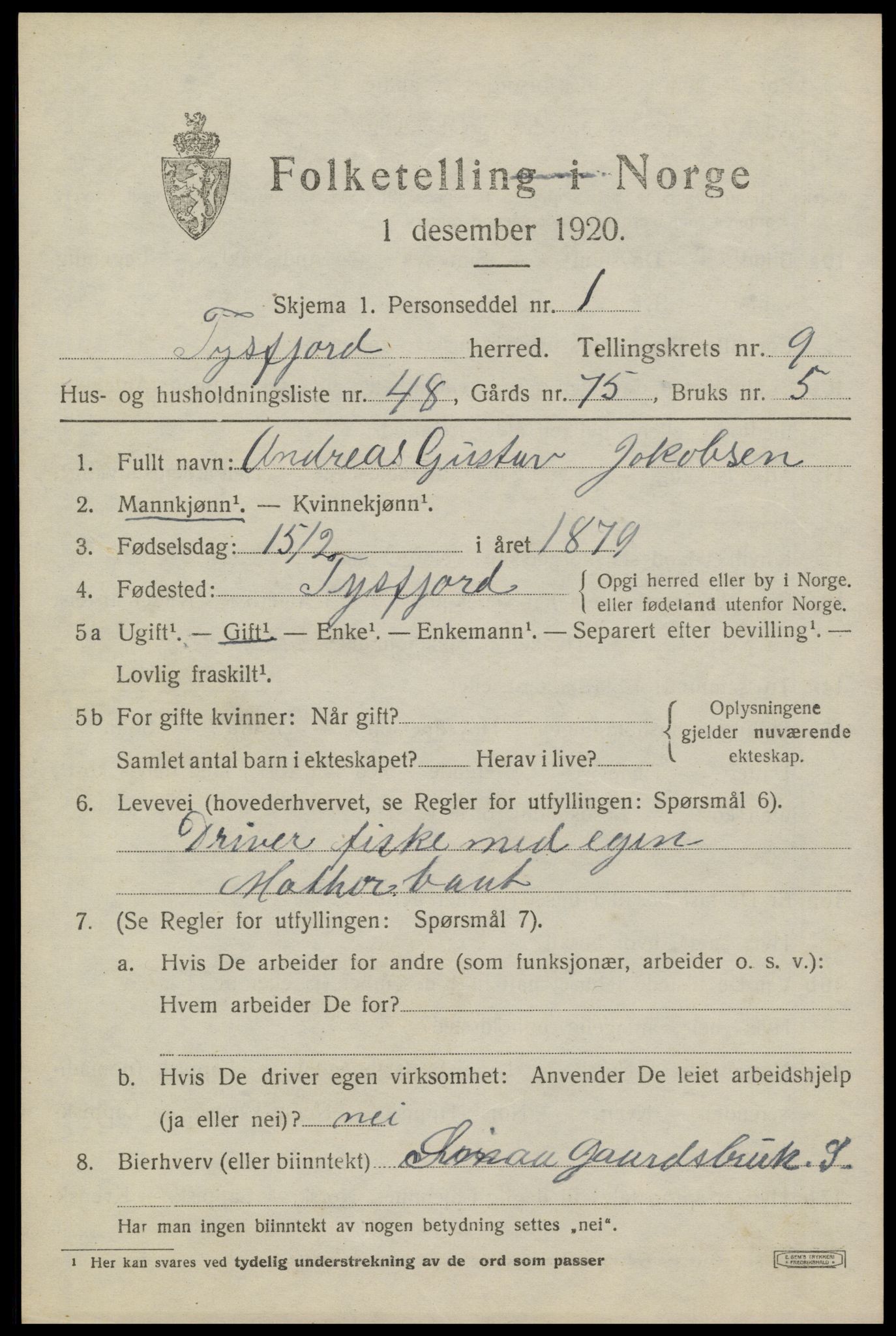 SAT, Folketelling 1920 for 1850 Tysfjord herred, 1920, s. 6827