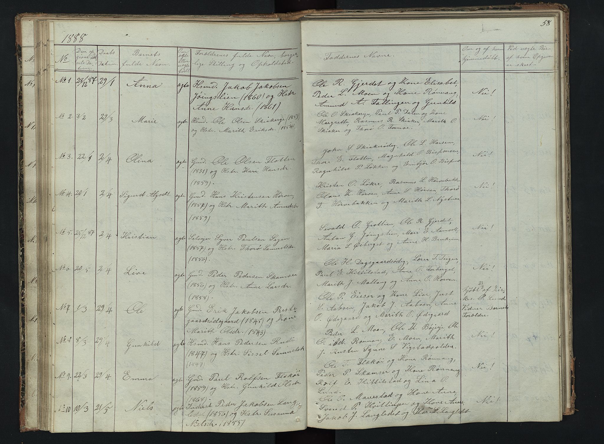 Skjåk prestekontor, AV/SAH-PREST-072/H/Ha/Hab/L0002: Klokkerbok nr. 2, 1867-1894, s. 58