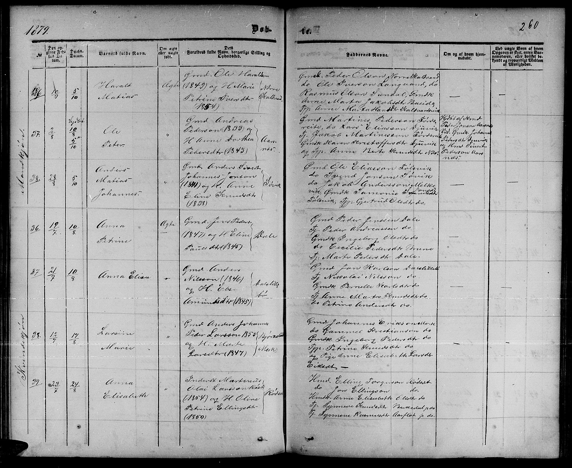 Ministerialprotokoller, klokkerbøker og fødselsregistre - Møre og Romsdal, AV/SAT-A-1454/511/L0157: Klokkerbok nr. 511C03, 1864-1884, s. 260