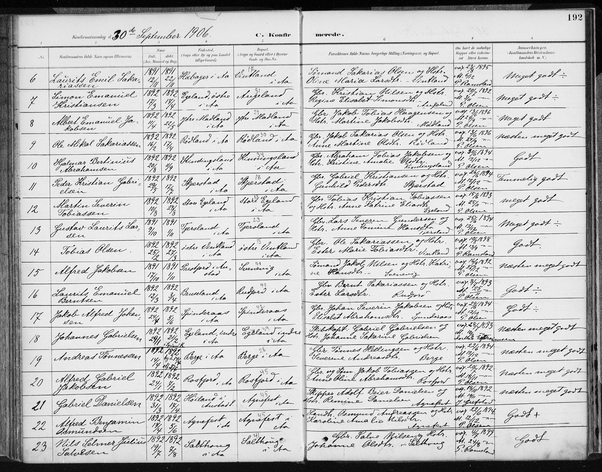 Lyngdal sokneprestkontor, AV/SAK-1111-0029/F/Fa/Fac/L0012: Ministerialbok nr. A 12, 1894-1918, s. 192