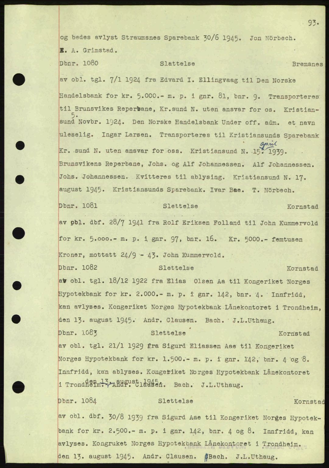 Nordmøre sorenskriveri, AV/SAT-A-4132/1/2/2Ca: Pantebok nr. C82a, 1945-1946, Dagboknr: 1080/1945