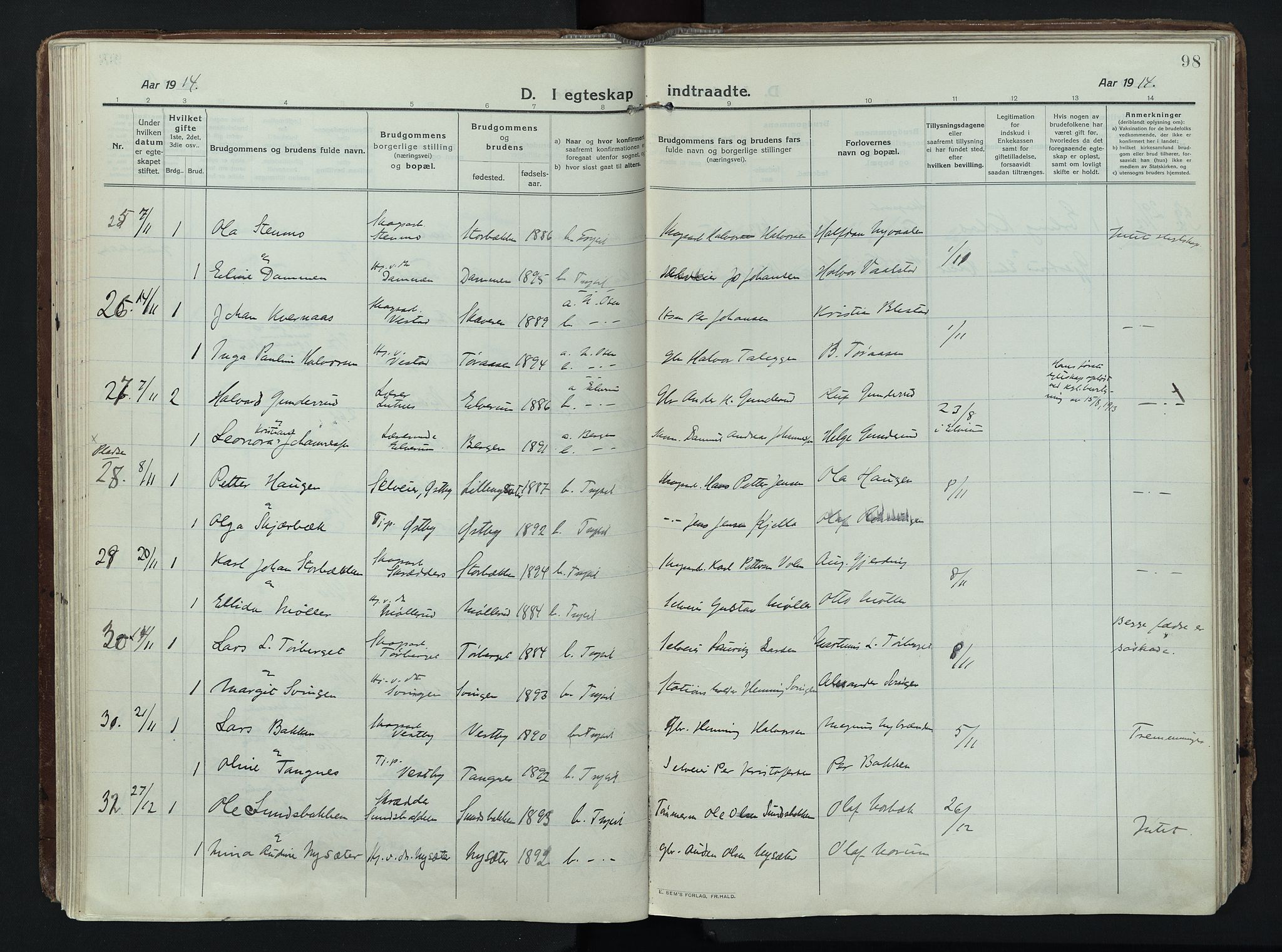 Trysil prestekontor, AV/SAH-PREST-046/H/Ha/Haa/L0014: Ministerialbok nr. 14, 1912-1923, s. 98