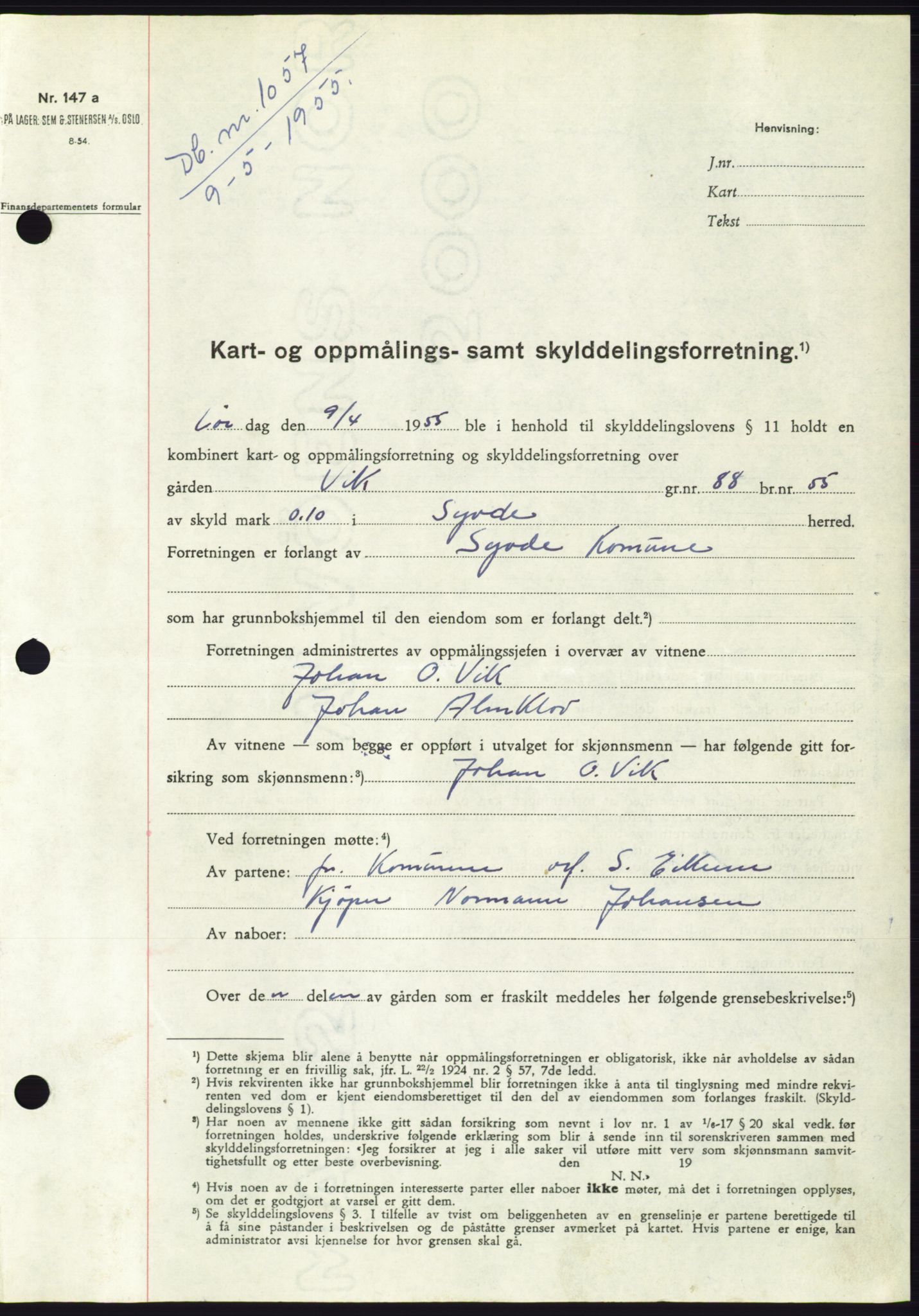 Søre Sunnmøre sorenskriveri, AV/SAT-A-4122/1/2/2C/L0100: Pantebok nr. 26A, 1954-1955, Dagboknr: 1057/1955