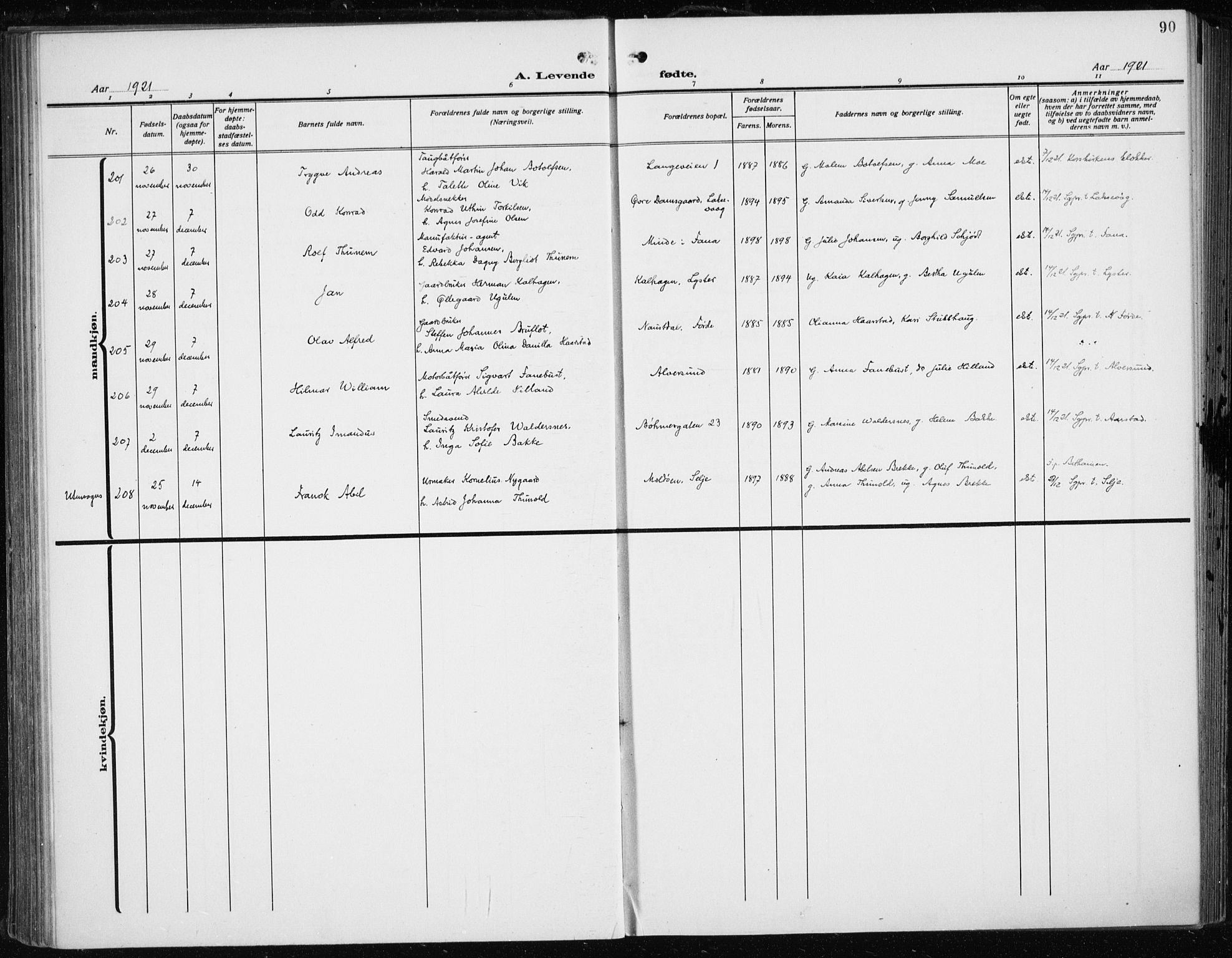 Fødselsstiftelsens sokneprestembete*, SAB/-: Ministerialbok nr. A 5, 1918-1926, s. 90