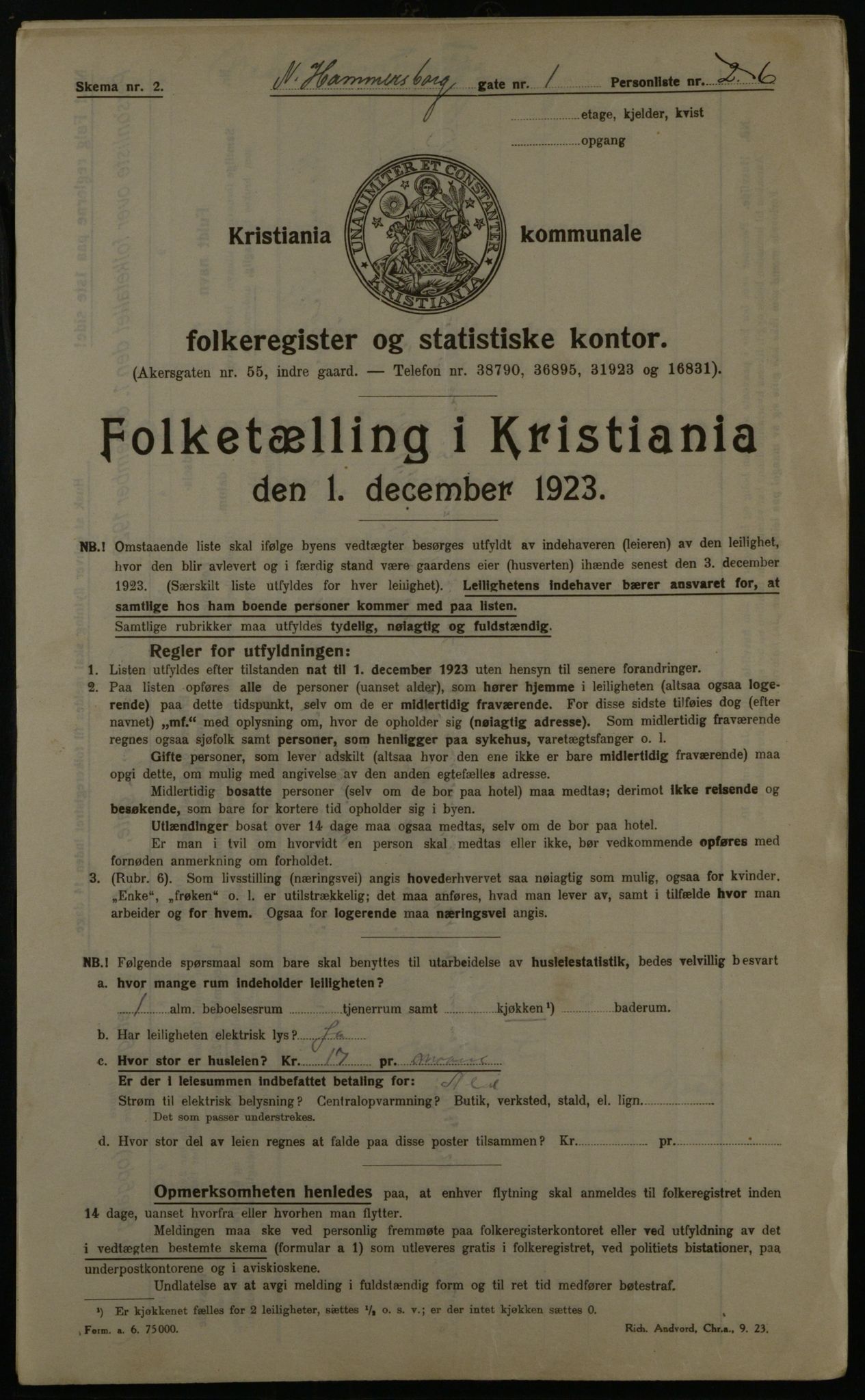 OBA, Kommunal folketelling 1.12.1923 for Kristiania, 1923, s. 76170