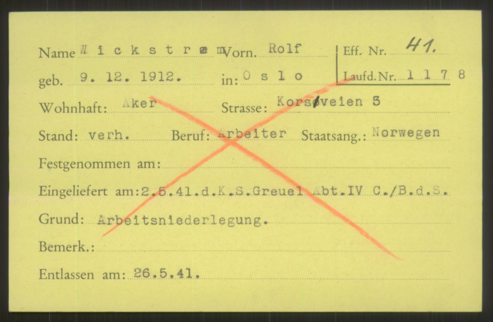 Befehlshaber der Sicherheitspolizei und des SD, RA/RAFA-5969/E/Ea/Eab/L0002: Register over norske fanger i Møllergata 19 ordnet etter fangenummer: 2050-2999, 1940-1945