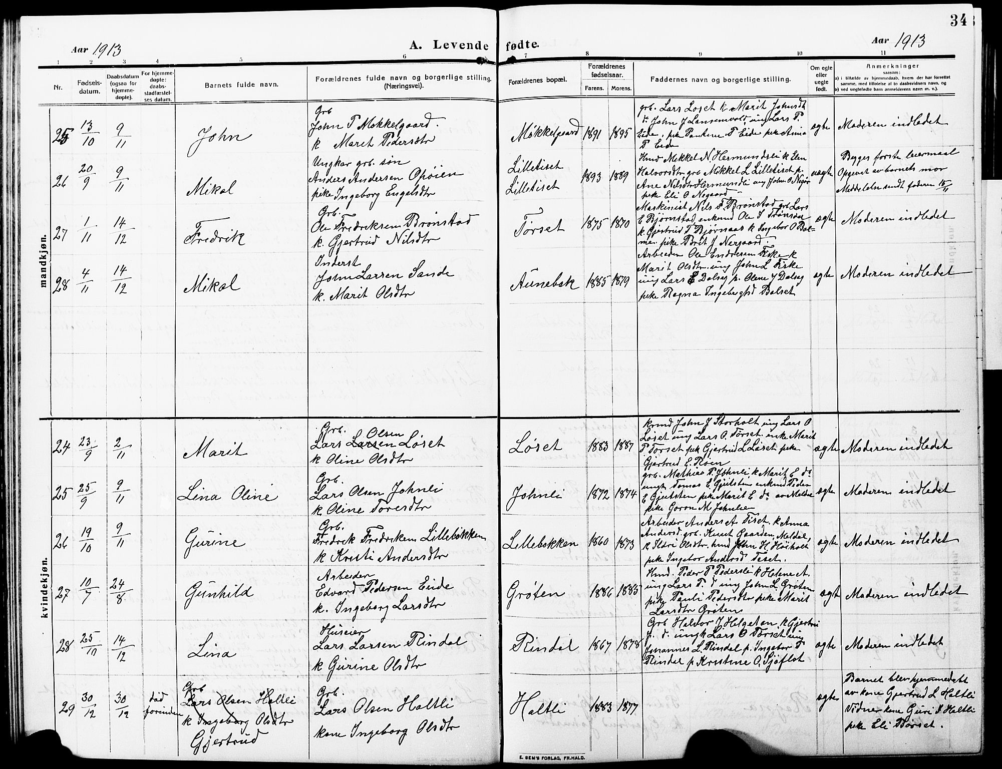 Ministerialprotokoller, klokkerbøker og fødselsregistre - Møre og Romsdal, AV/SAT-A-1454/598/L1079: Klokkerbok nr. 598C04, 1909-1927, s. 34